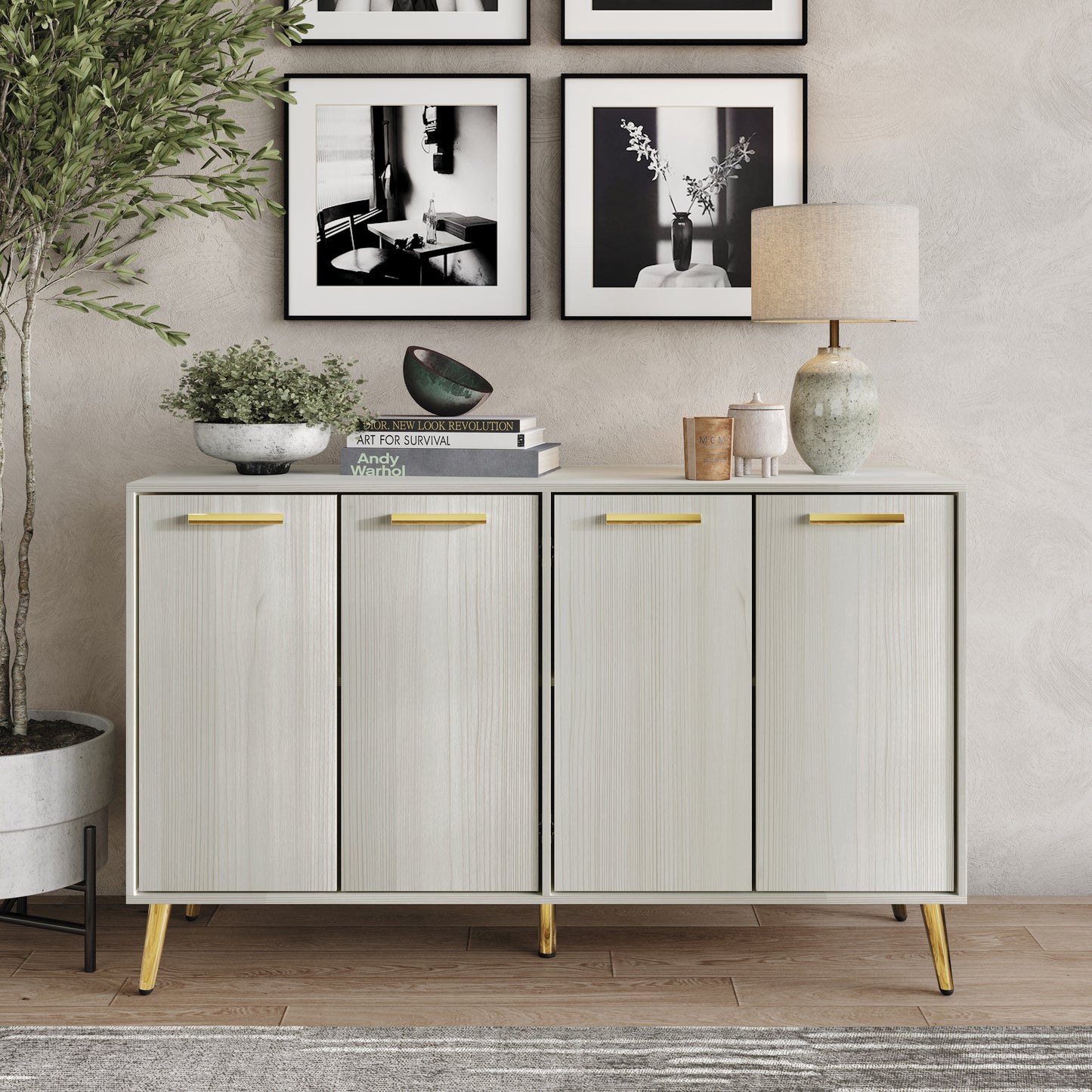LuxeHaven Wood Sideboard with Gold Accents
