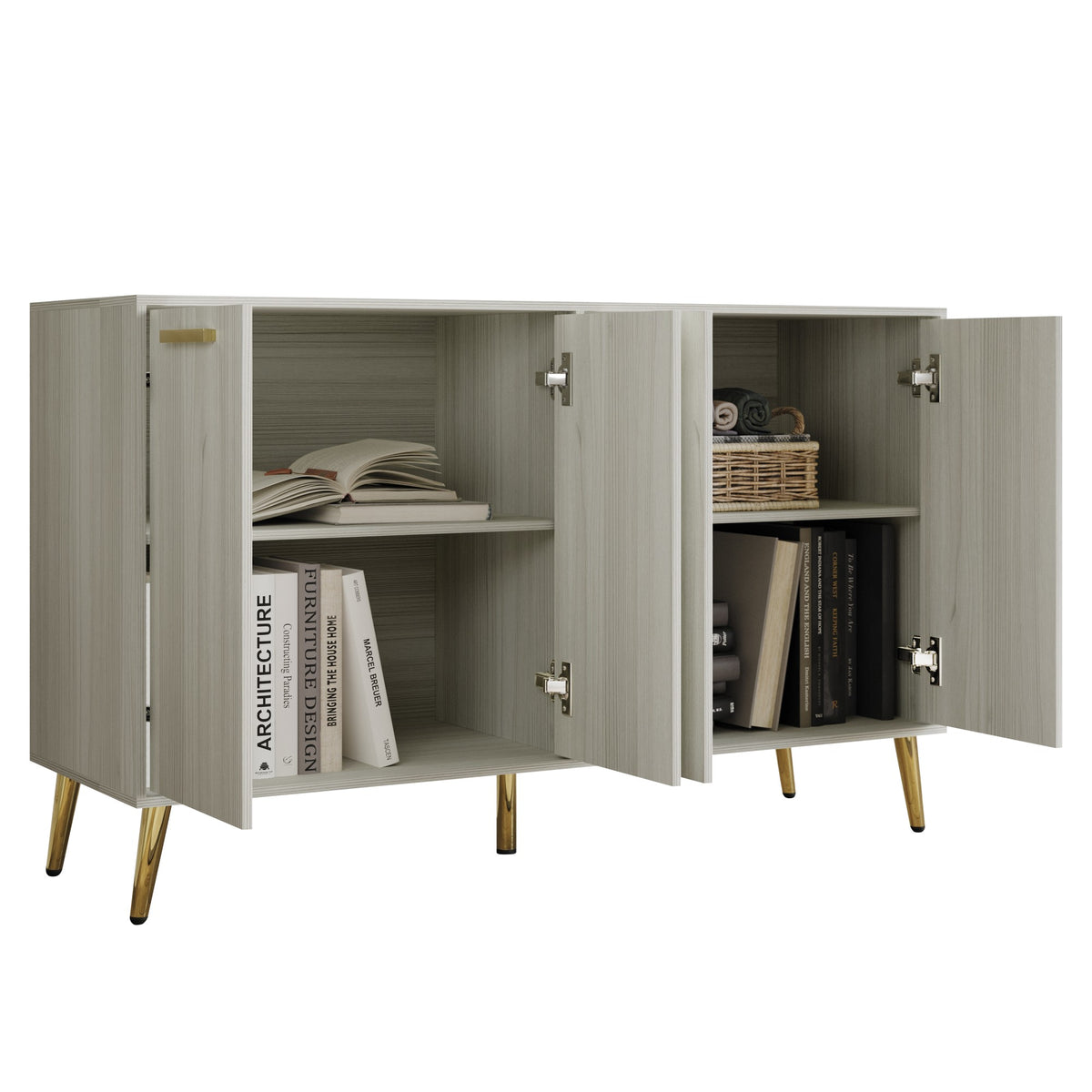 LuxeHaven Wood Sideboard with Gold Accents