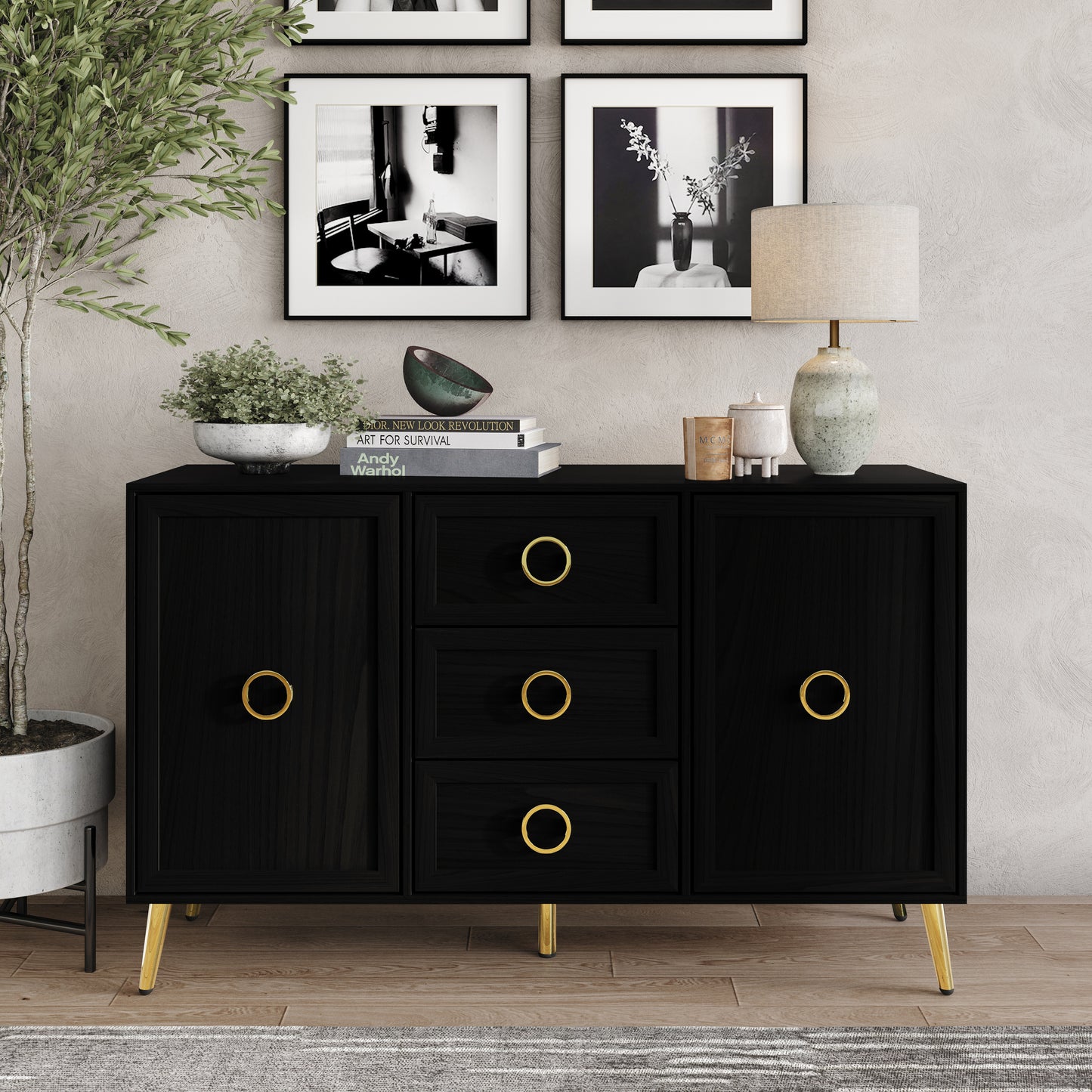 LuxeHavin Sideboard with Drawers & Gold Handles
