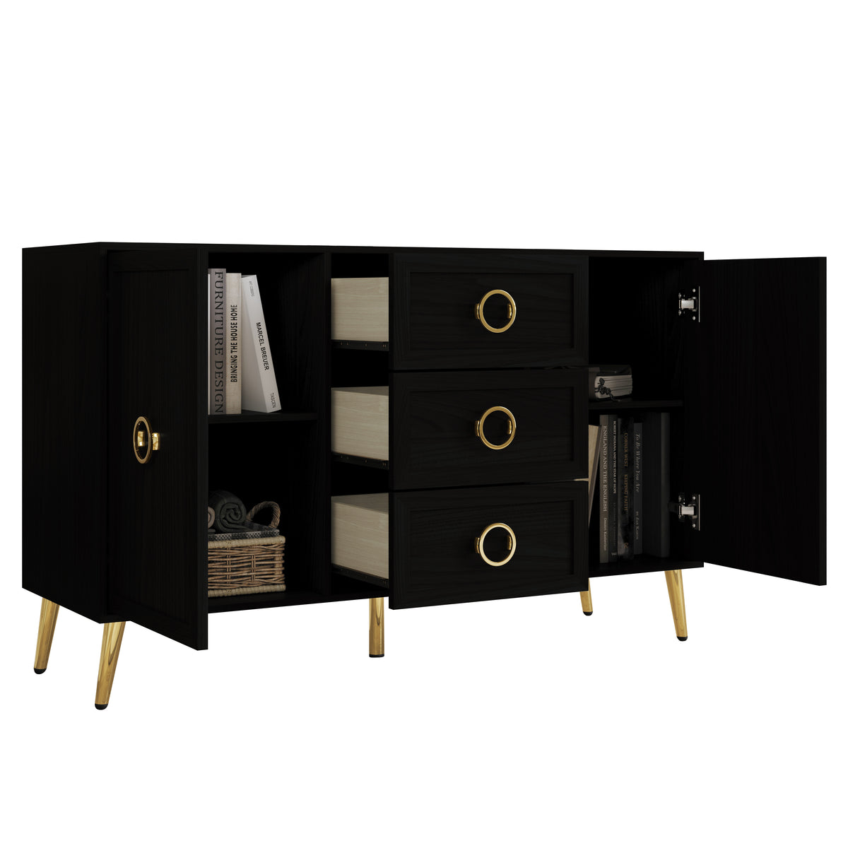 LuxeHavin Sideboard with Drawers & Gold Handles