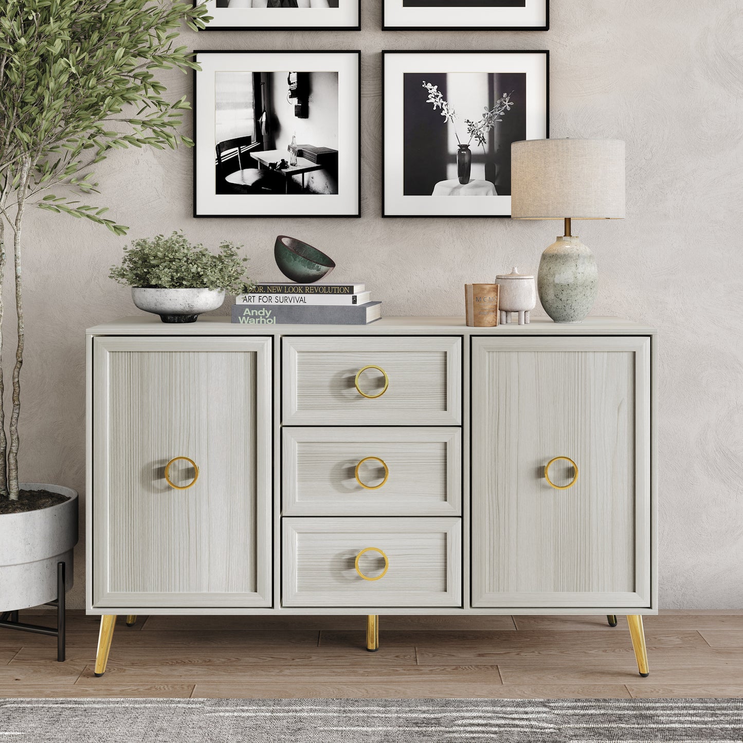 LuxeHavin Sideboard with Drawers & Gold Handles