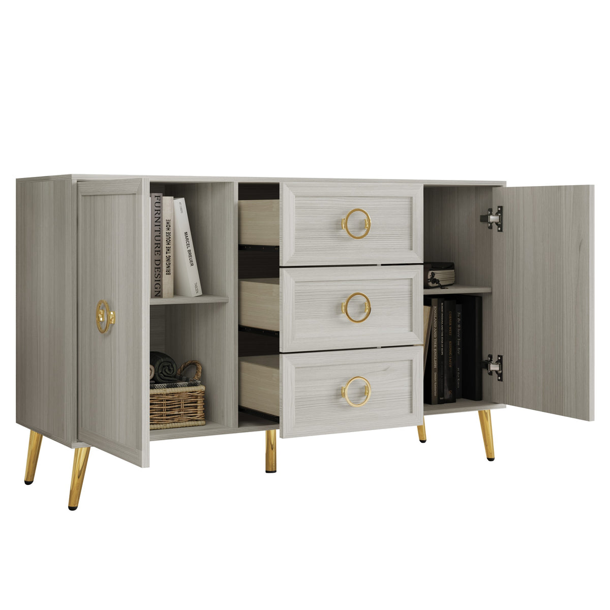 LuxeHavin Sideboard with Drawers & Gold Handles
