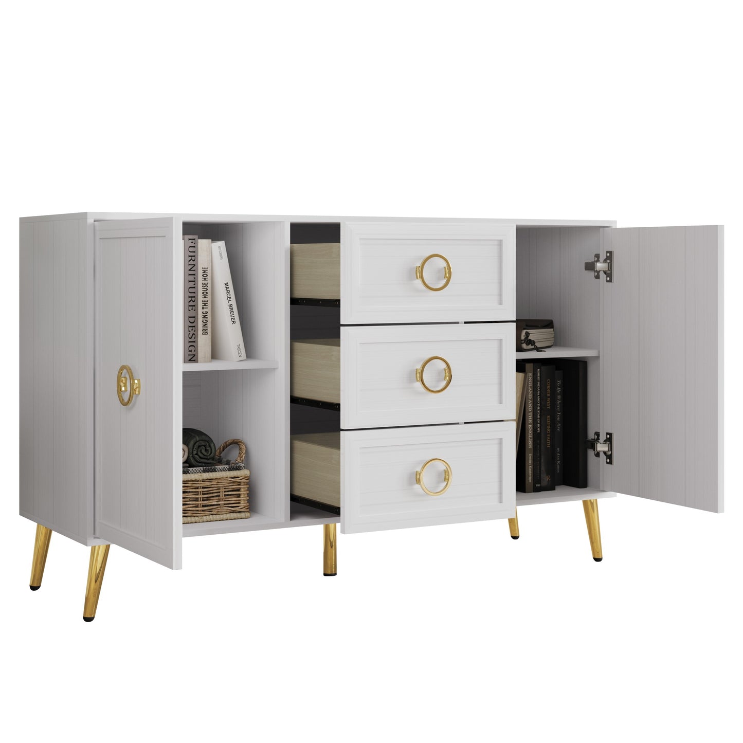 LuxeHavin Sideboard with Drawers & Gold Handles