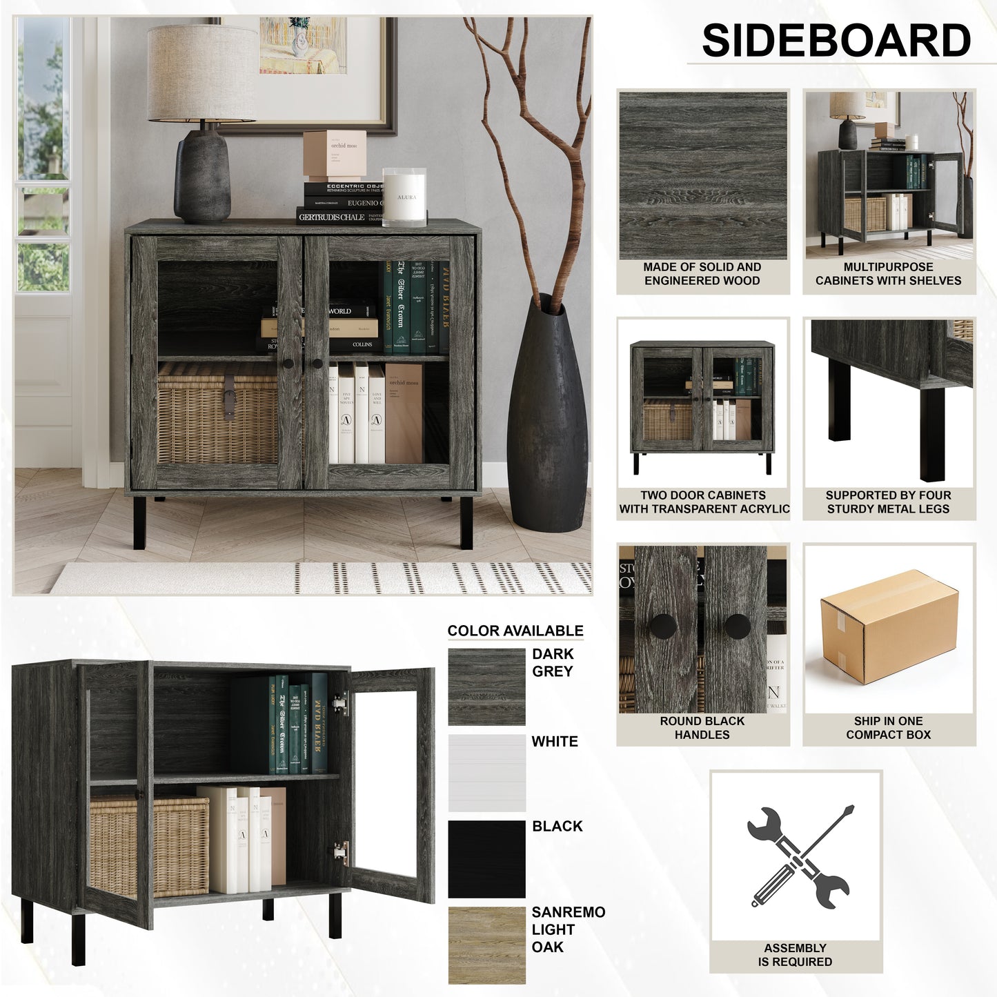 Urbanly Glass Door Sideboard Cabinet
