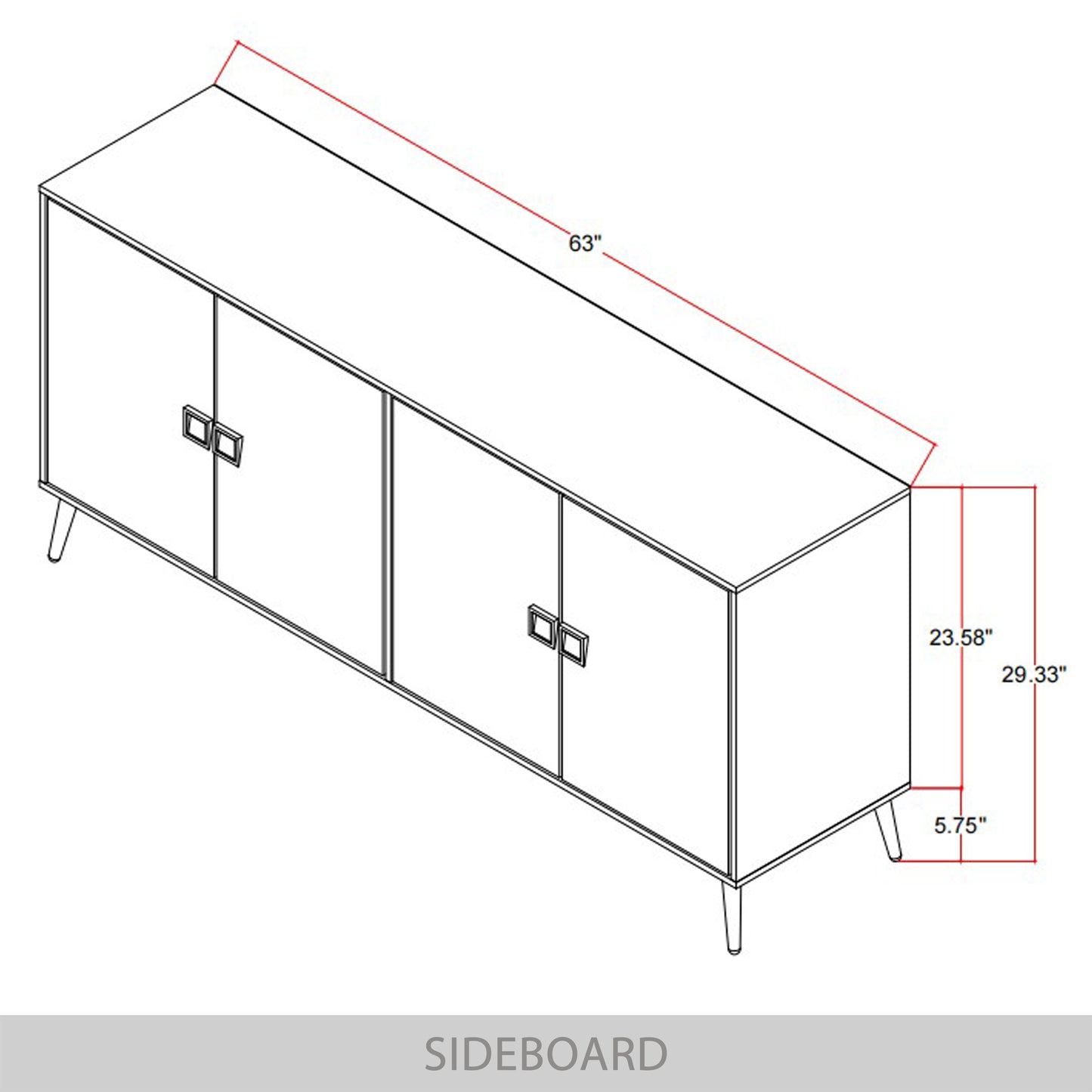 Sophisti 4-Door Sideboard with Gold Handles