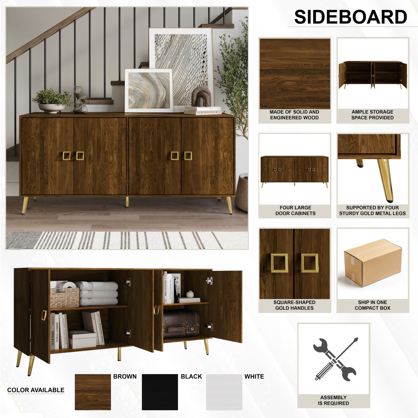 Sophisti 4-Door Sideboard with Gold Handles