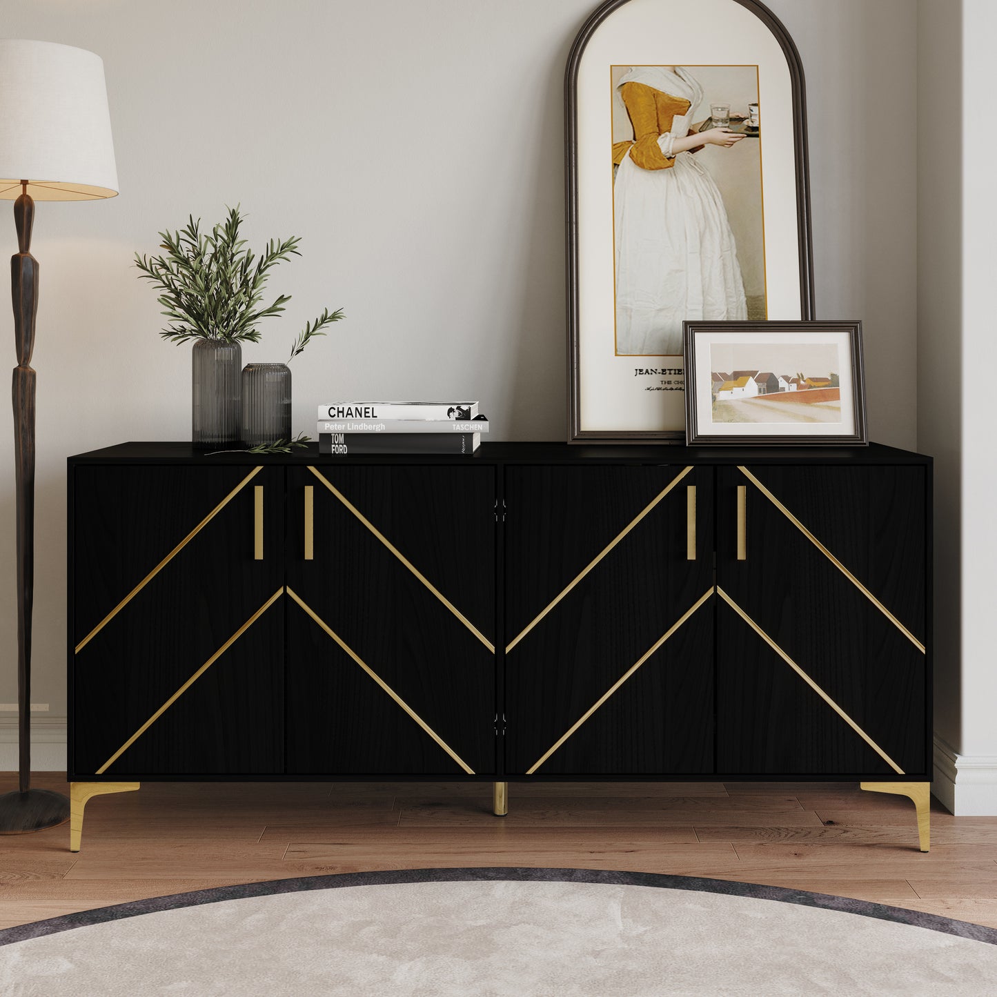 Sophisty Buffet Cabinet with Gold Trim