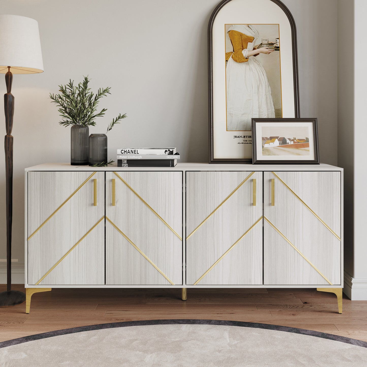 Sophisty Buffet Cabinet with Gold Trim
