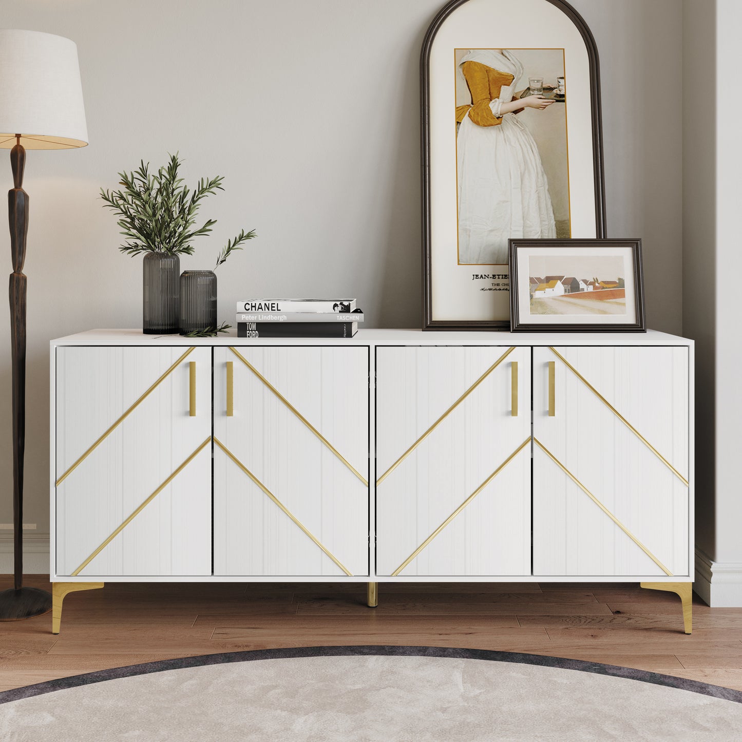 Sophisty Buffet Cabinet with Gold Trim