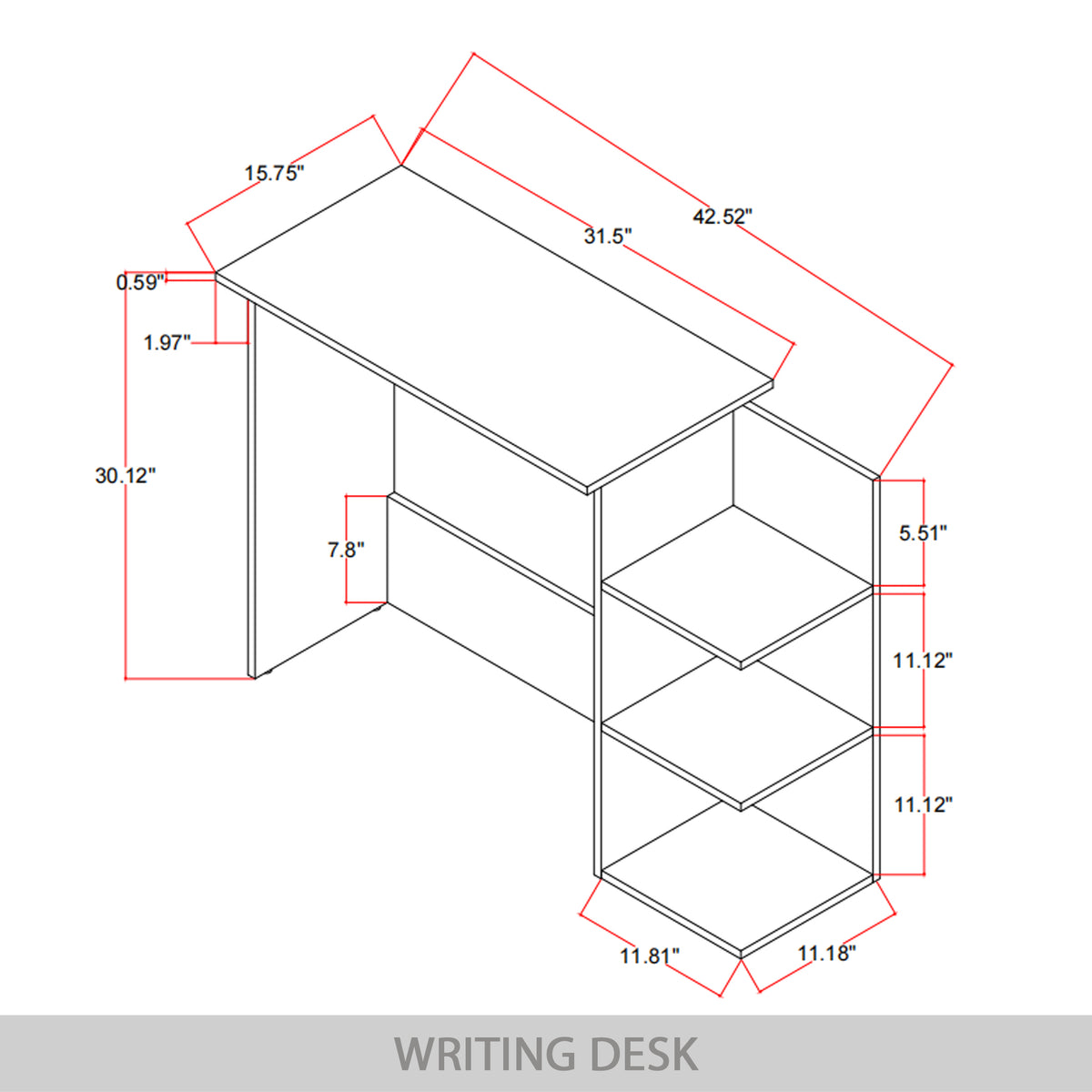 Elara 43-Inch 3-Tier Storage Desk