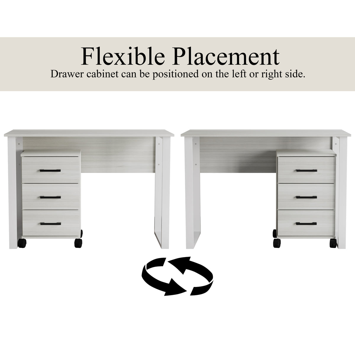 Siena 43-Inch 3-Drawer Mobile Pedestal Computer Desk