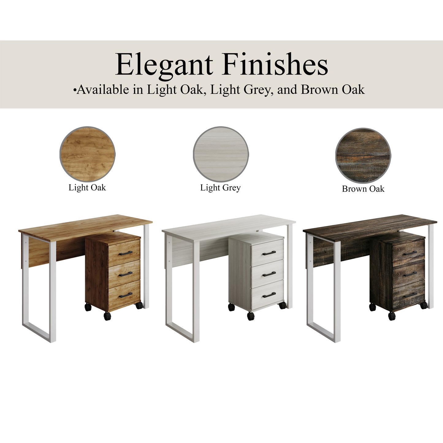 Siena 43-Inch 3-Drawer Mobile Pedestal Computer Desk