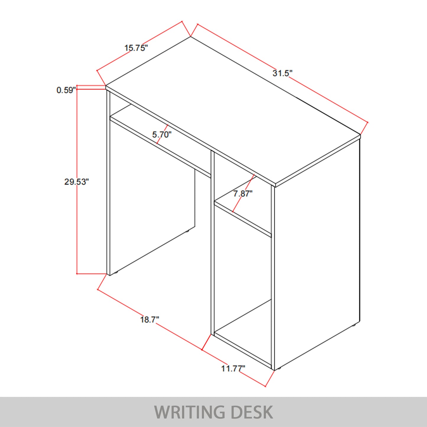 Maren 31-Inch 3-Shelf Storage Computer Desk