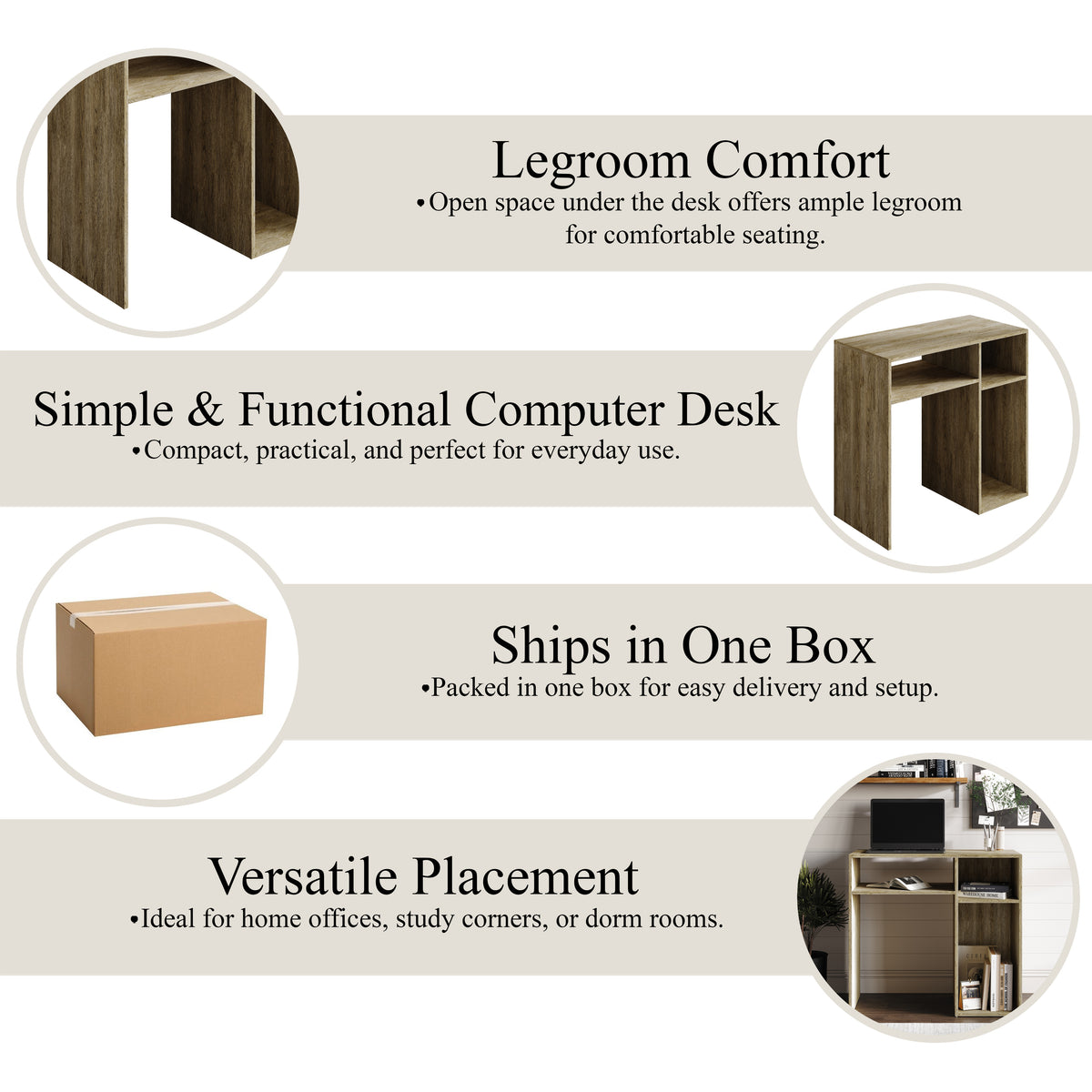 Maren 31-Inch 3-Shelf Storage Computer Desk