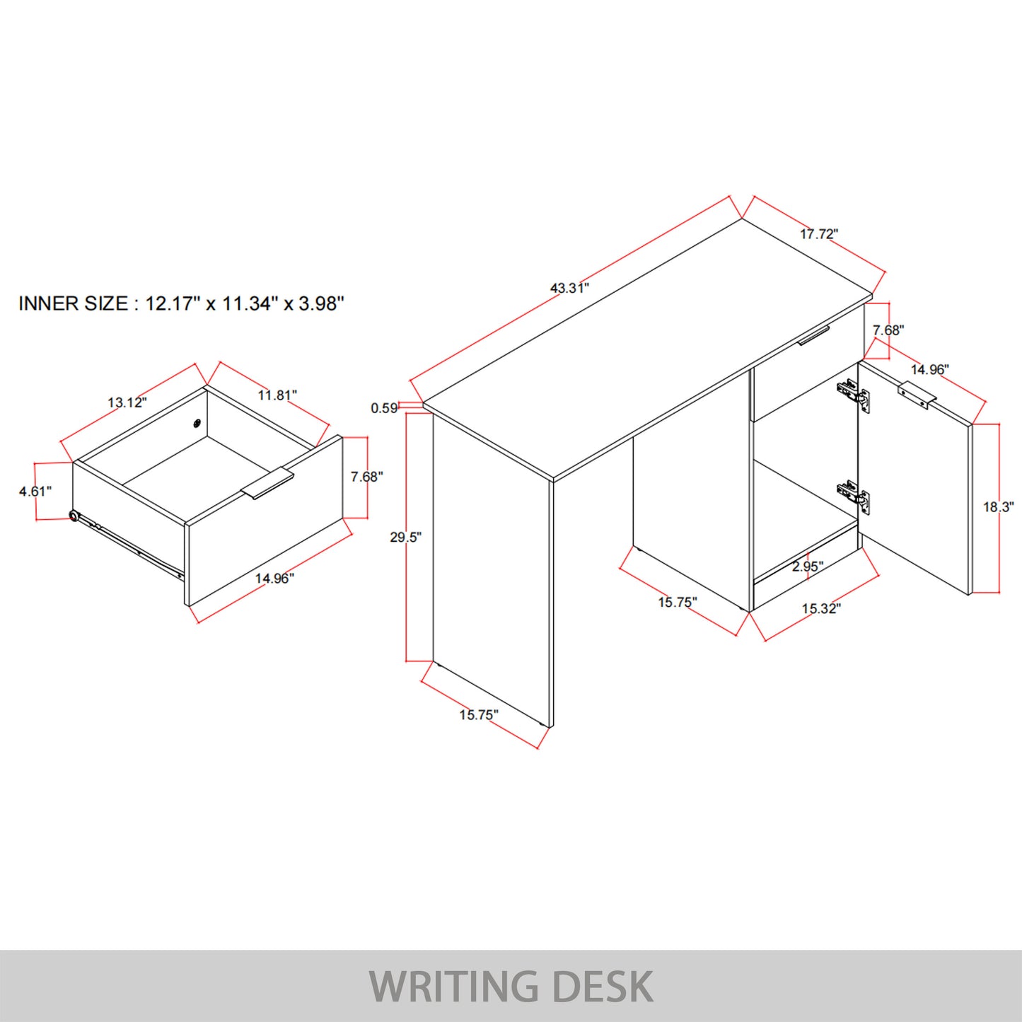 Nora Storage Computer Desk with Drawer & Cabinet