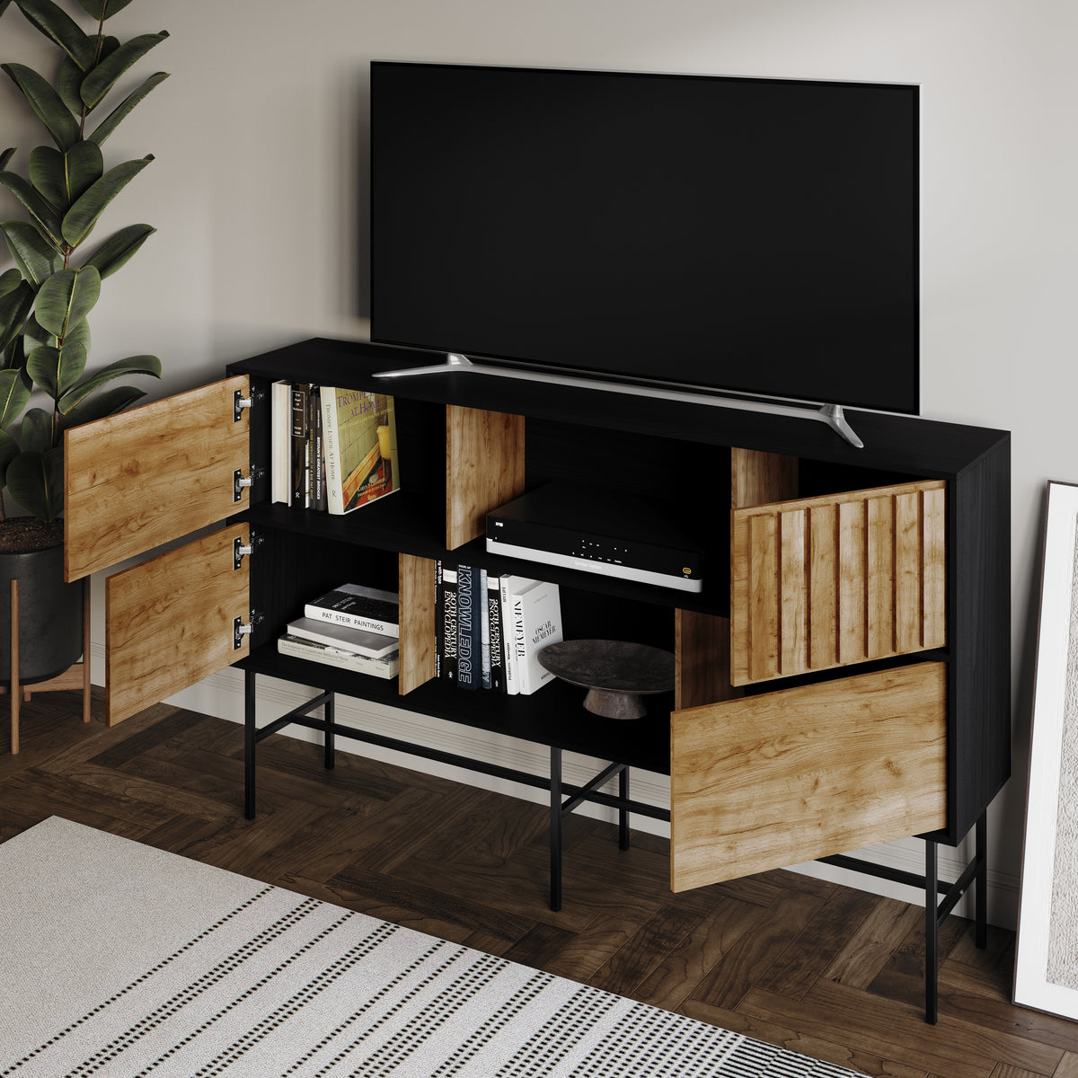 Rowan Vintage TV Stand with Storage Cabinet