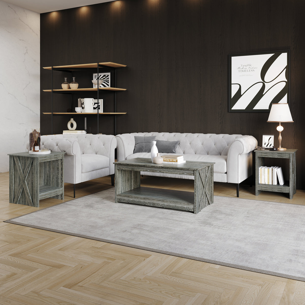 Orion 3-Piece X-Cross Coffee Table Set