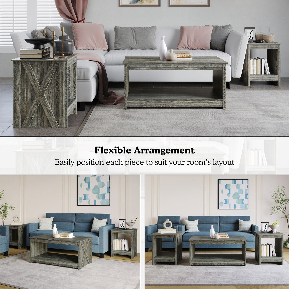 Orion 3-Piece X-Cross Coffee Table Set
