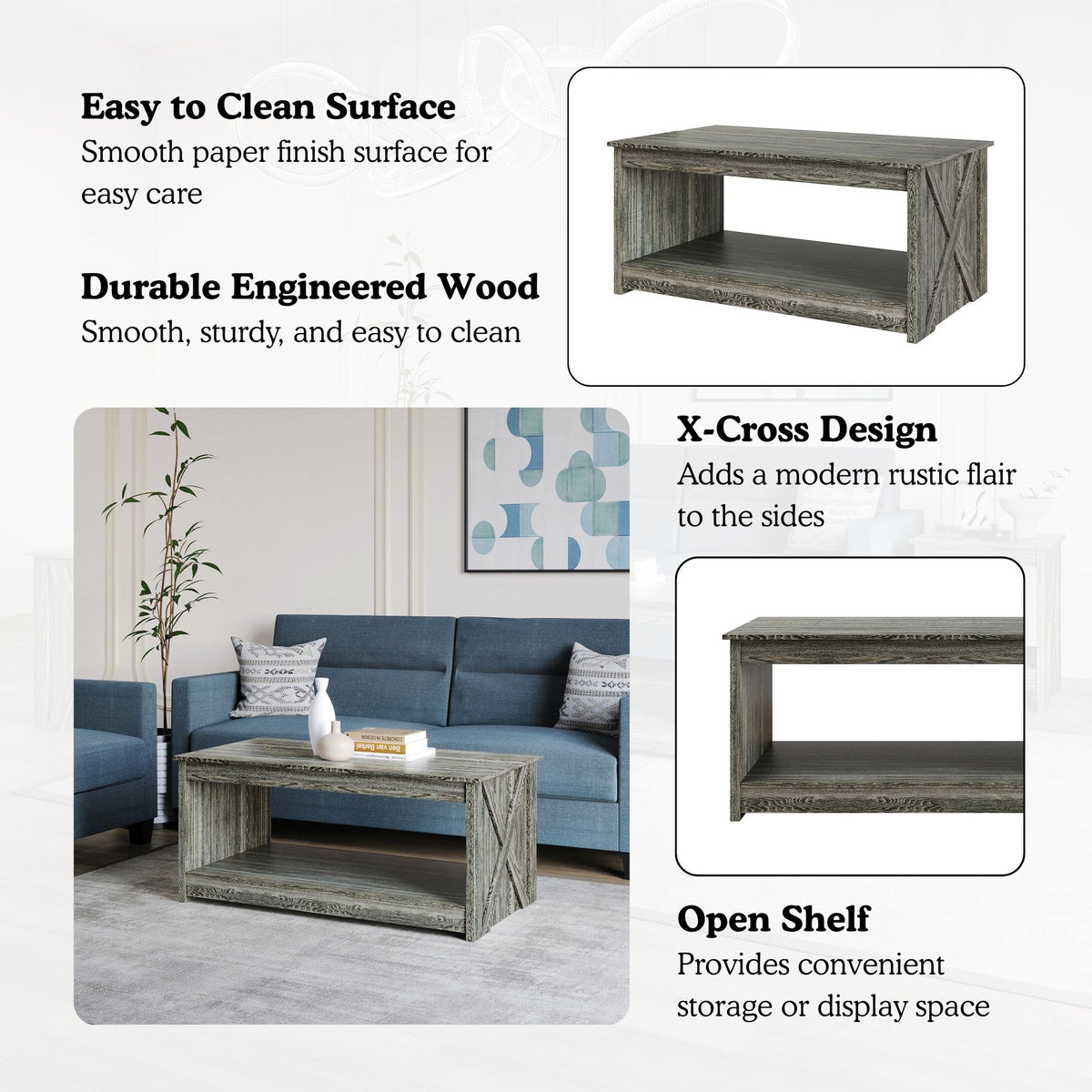 Orion 3-Piece X-Cross Coffee Table Set