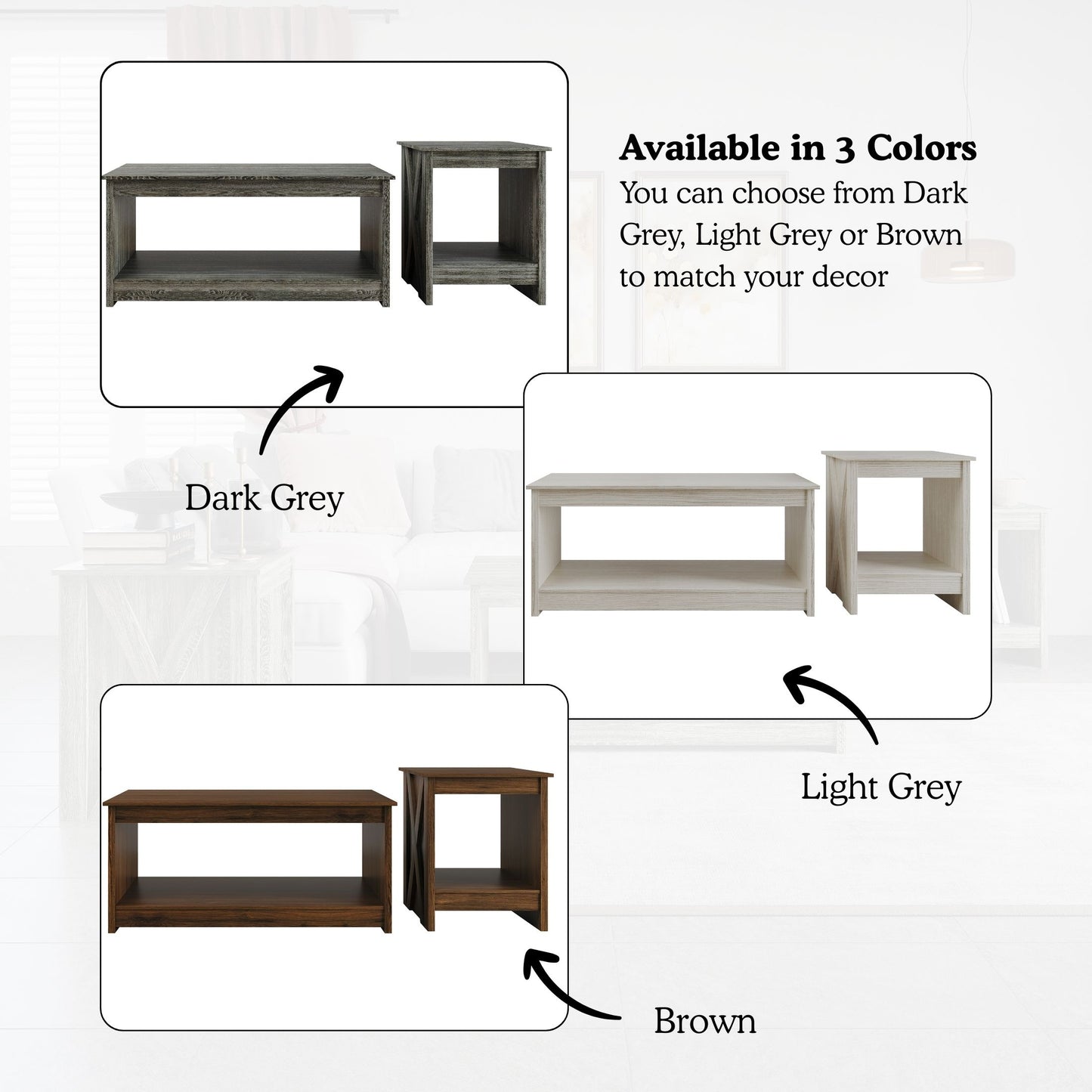 Orion 3-Piece X-Cross Coffee Table Set