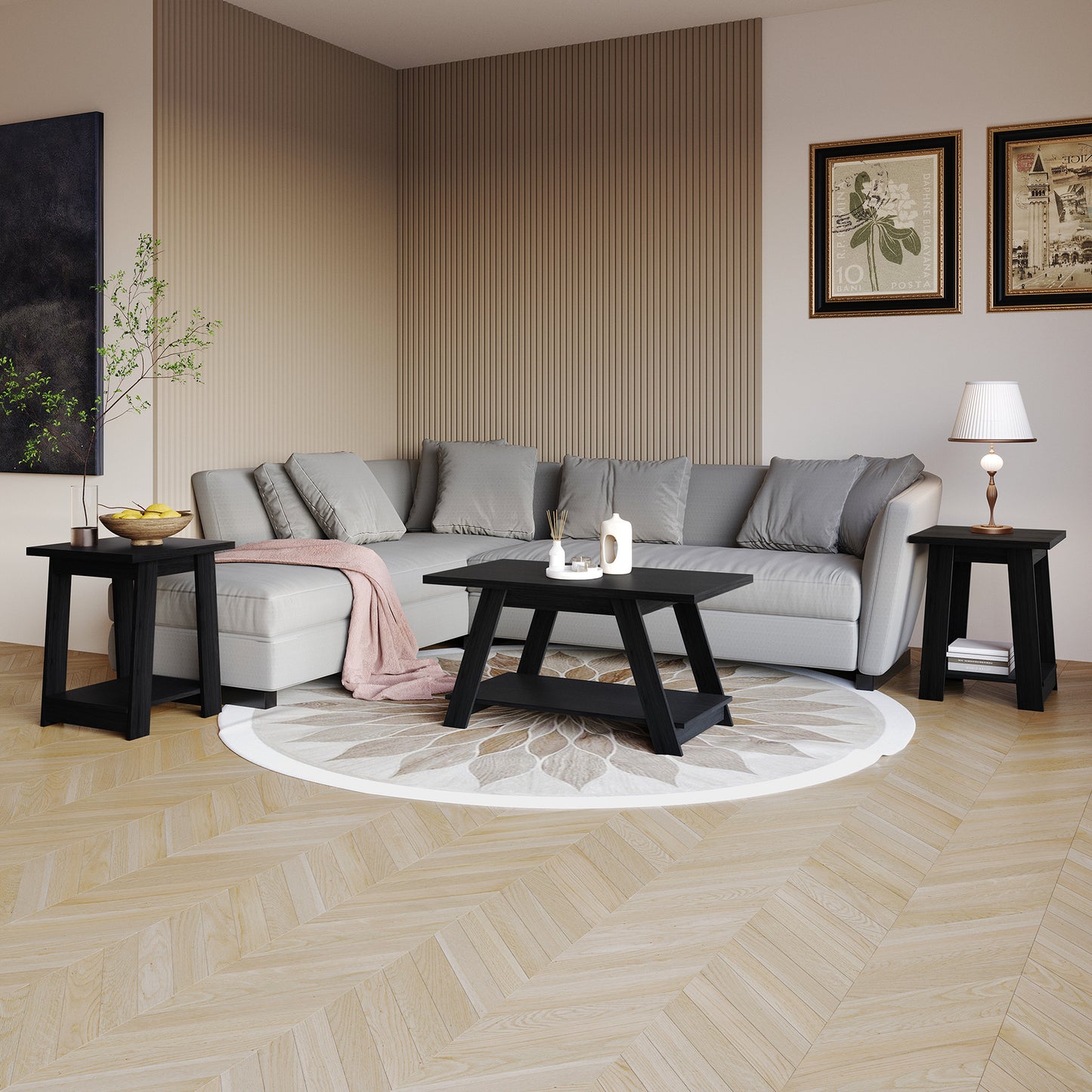 Averly 3-Piece Coffee Table Set with Open Storage Shelves