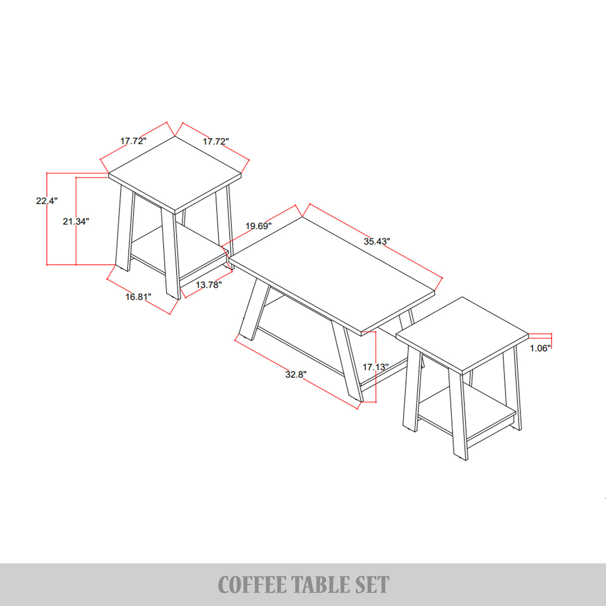 Averly 3-Piece Coffee Table Set with Open Storage Shelves