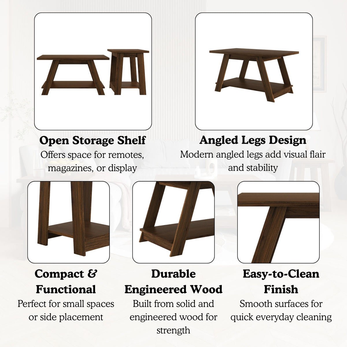 Averly 3-Piece Coffee Table Set with Open Storage Shelves