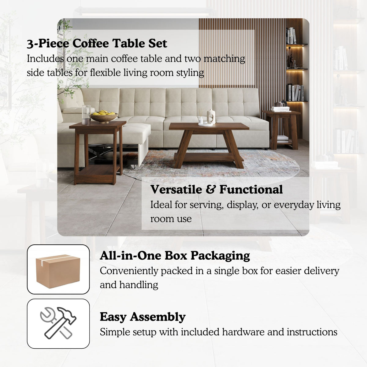 Averly 3-Piece Coffee Table Set with Open Storage Shelves