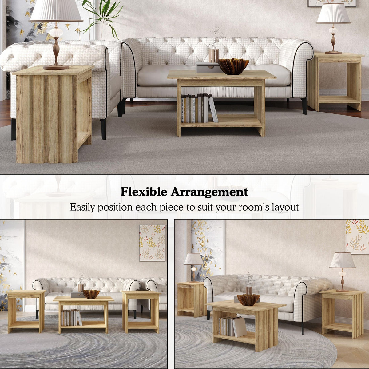 Norell 3-Piece Coffee Table Set with Storage Shelves