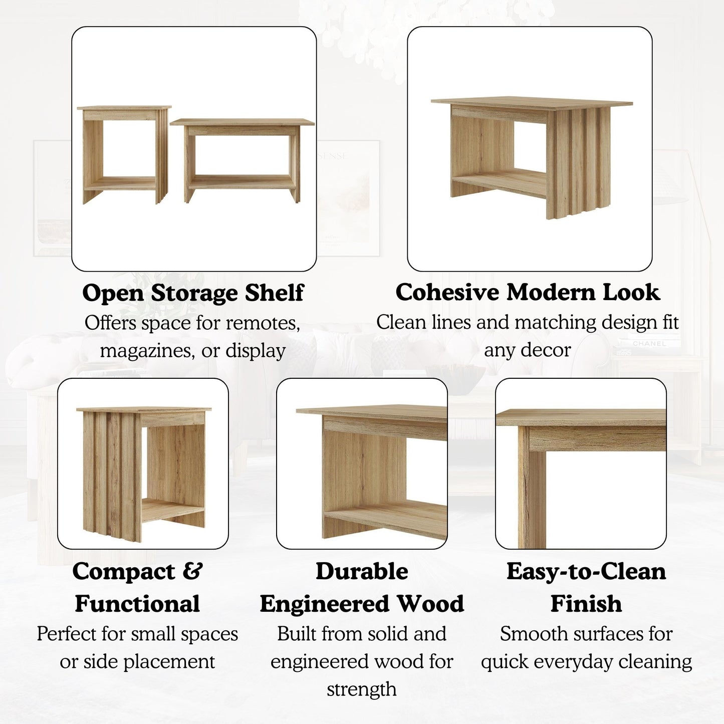 Norell 3-Piece Coffee Table Set with Storage Shelves