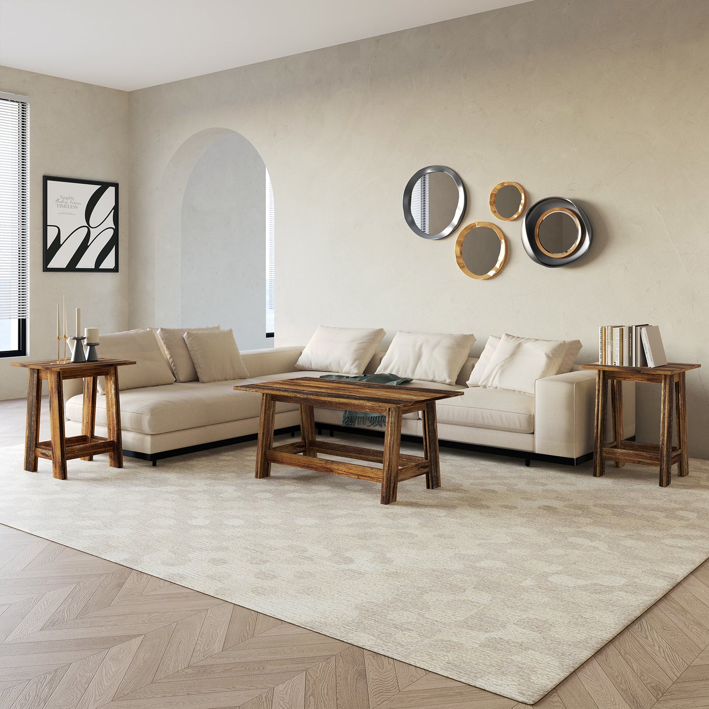 Veyra Modern Rustic Wood Table Set with Spacious Tabletops