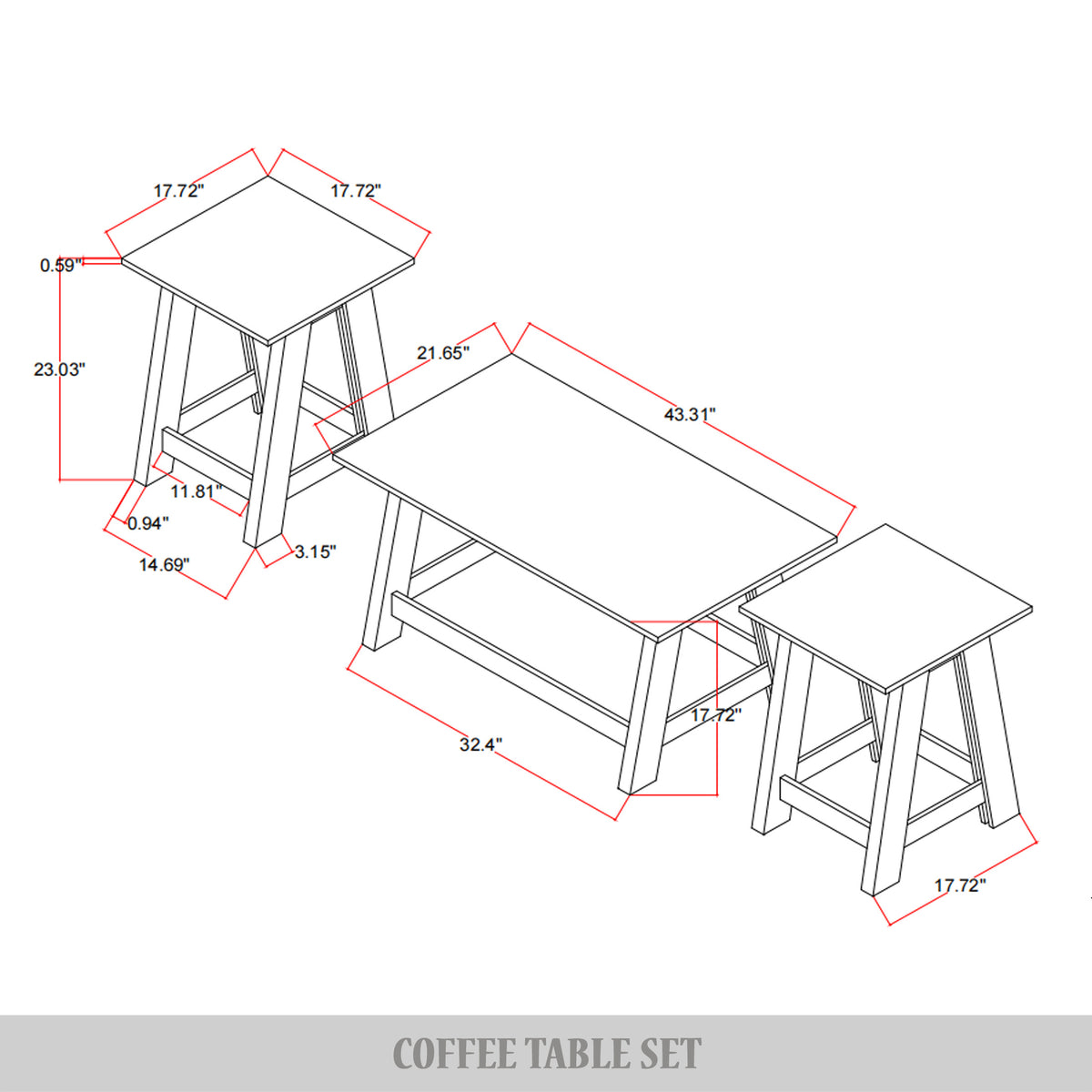 Veyra Modern Rustic Wood Table Set with Spacious Tabletops