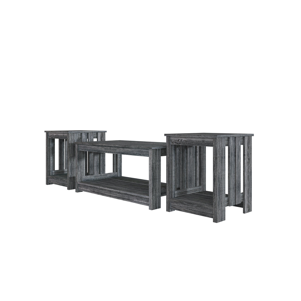 Elvara 3-Piece Modern Farmhouse Coffee Table Set with Storage Shelves