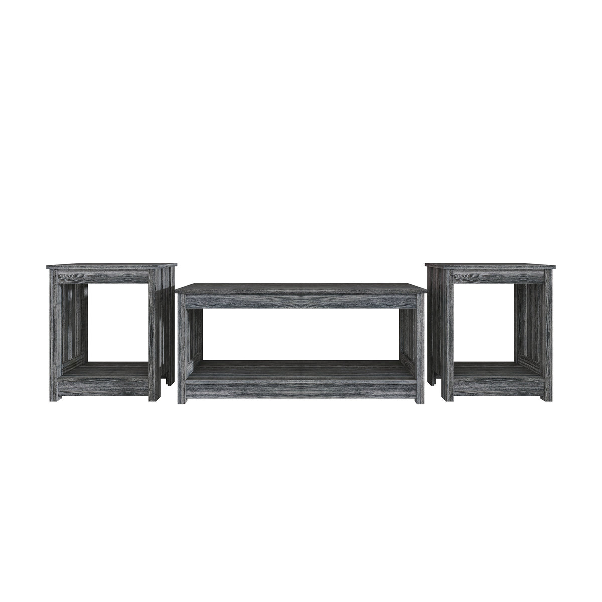Elvara 3-Piece Modern Farmhouse Coffee Table Set with Storage Shelves
