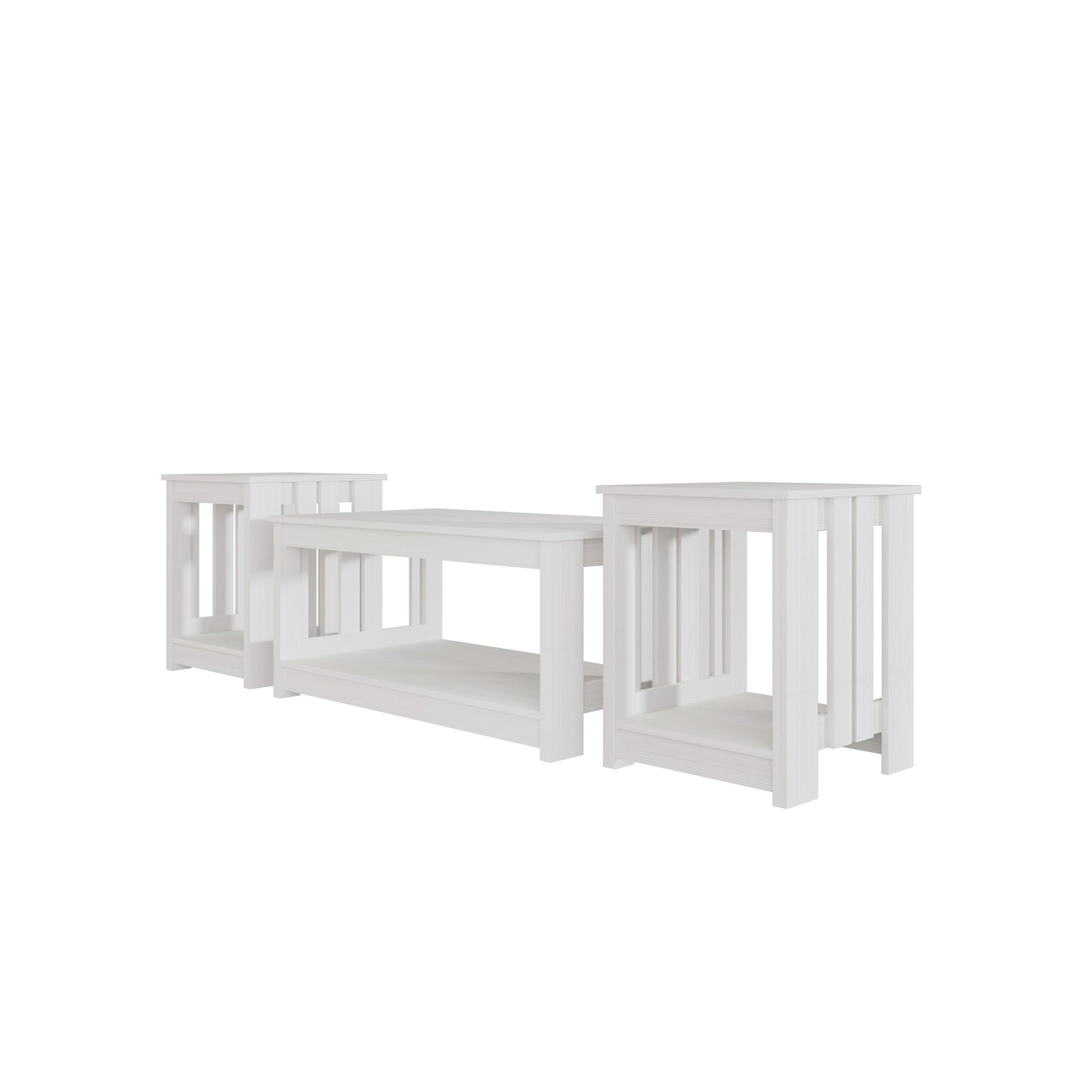 Elvara 3-Piece Modern Farmhouse Coffee Table Set with Storage Shelves