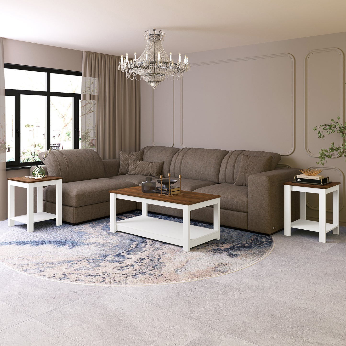 Norvia 3-Piece Modern Coffee Table Set with Open Storage Shelves