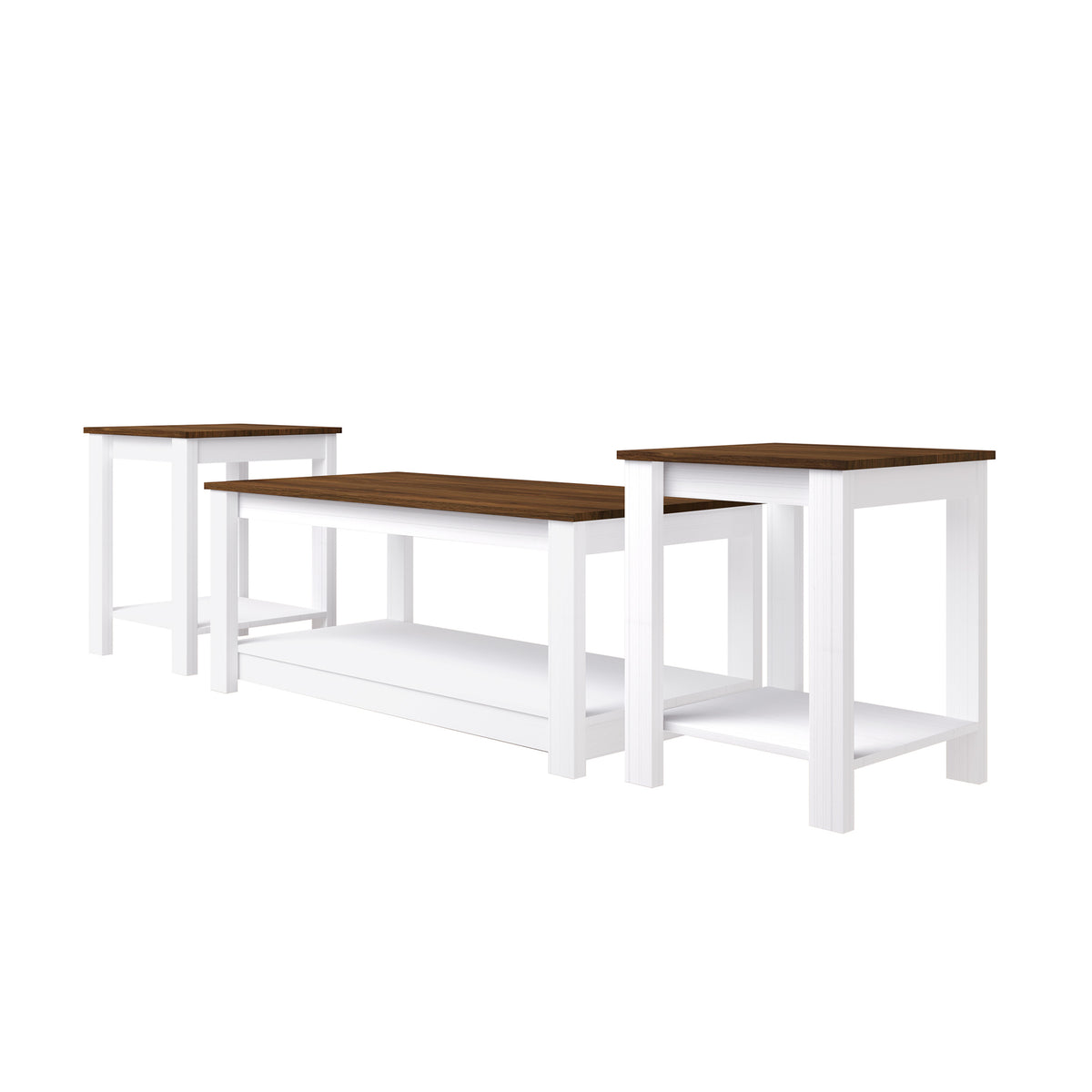 Norvia 3-Piece Modern Coffee Table Set with Open Storage Shelves