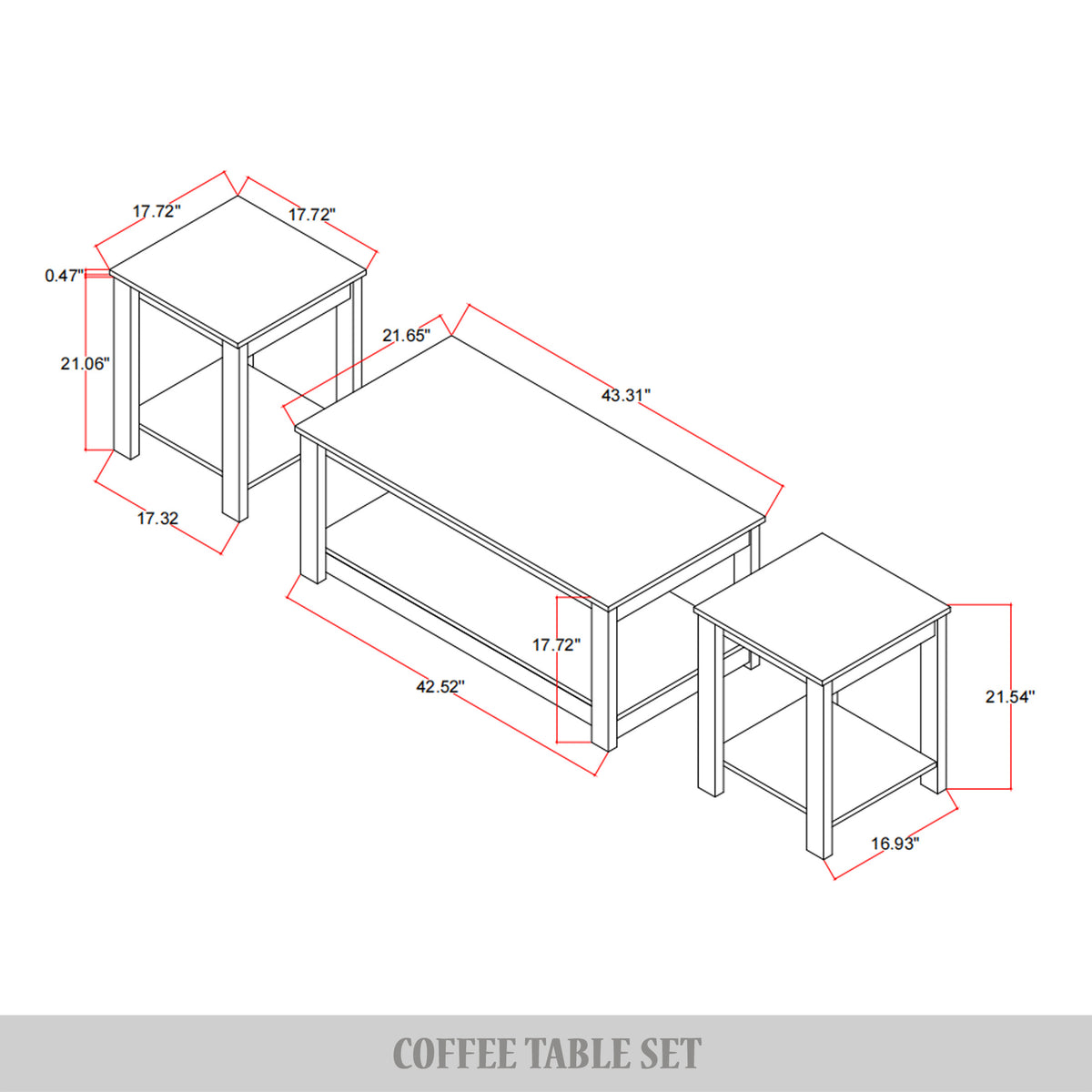 Norvia 3-Piece Modern Coffee Table Set with Open Storage Shelves