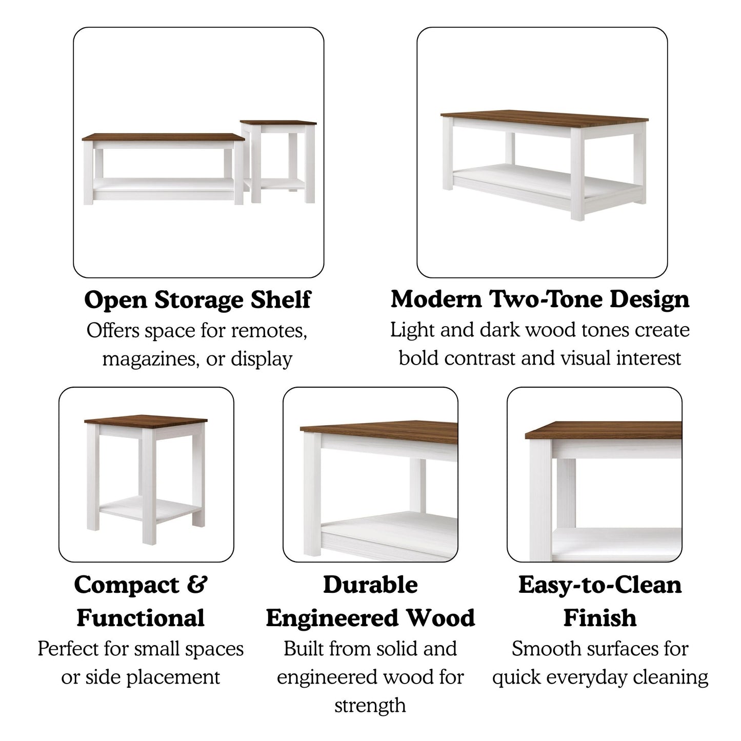 Norvia 3-Piece Modern Coffee Table Set with Open Storage Shelves