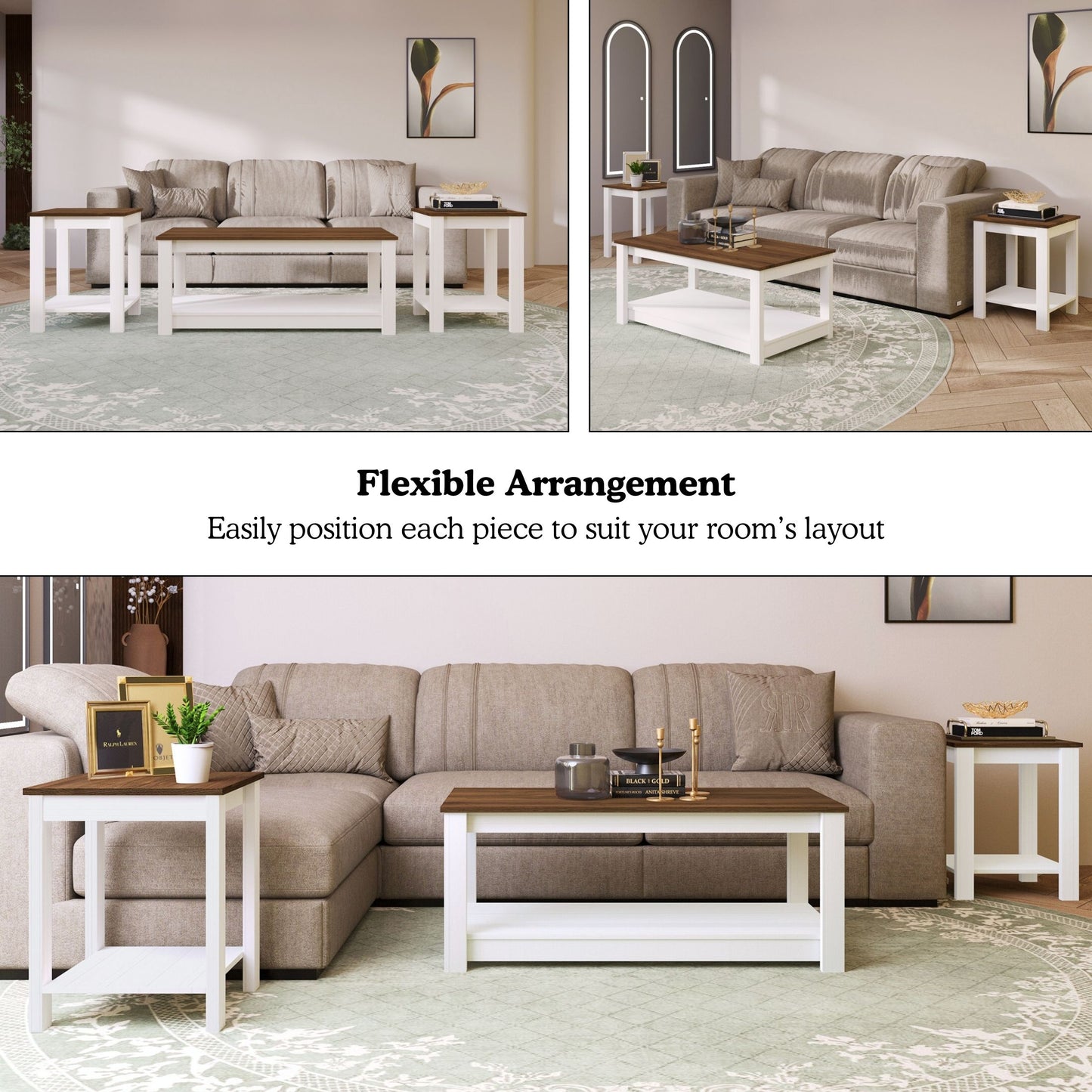 Norvia 3-Piece Modern Coffee Table Set with Open Storage Shelves