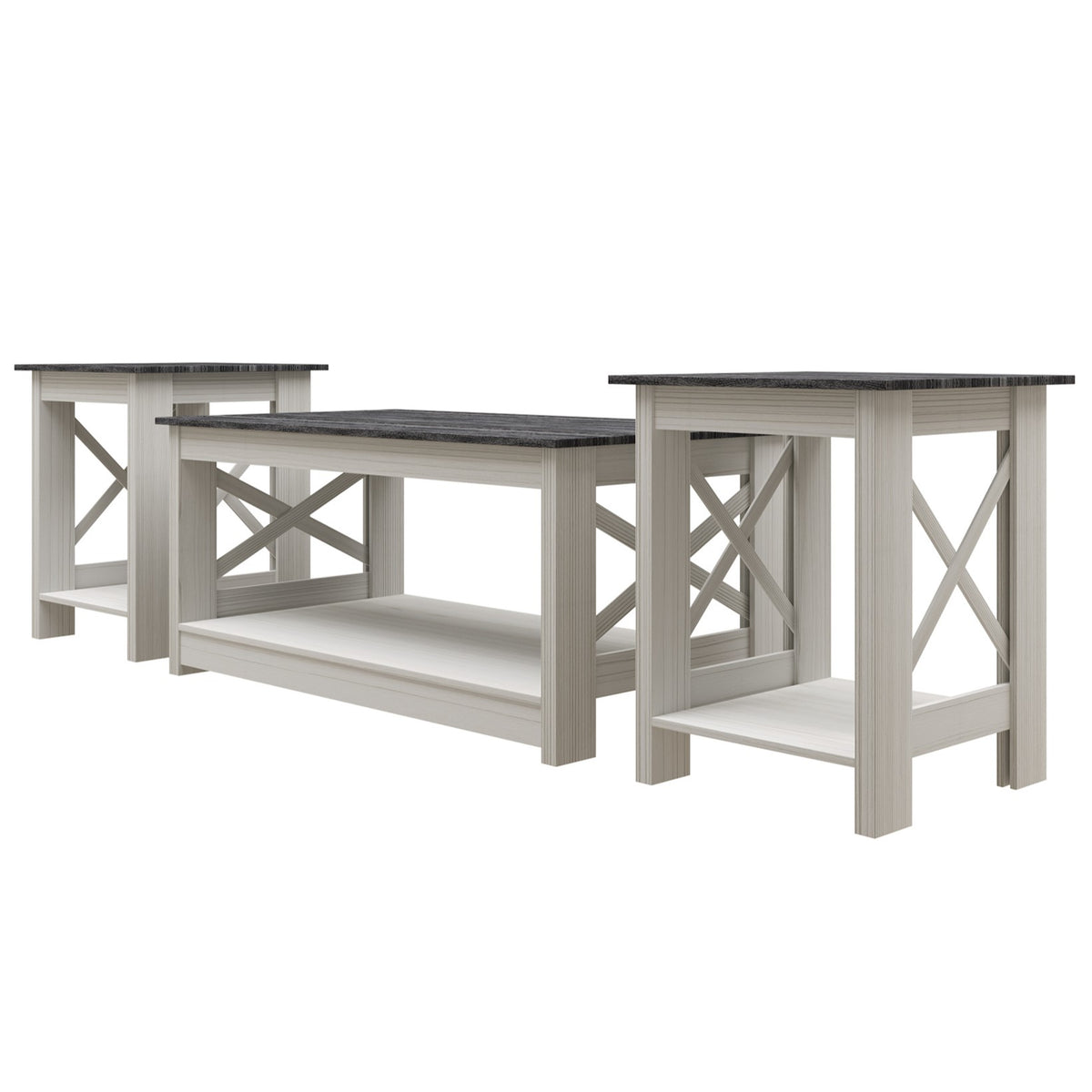 Caldris 3-Piece Modern Farmhouse Coffee Table Set with Storage