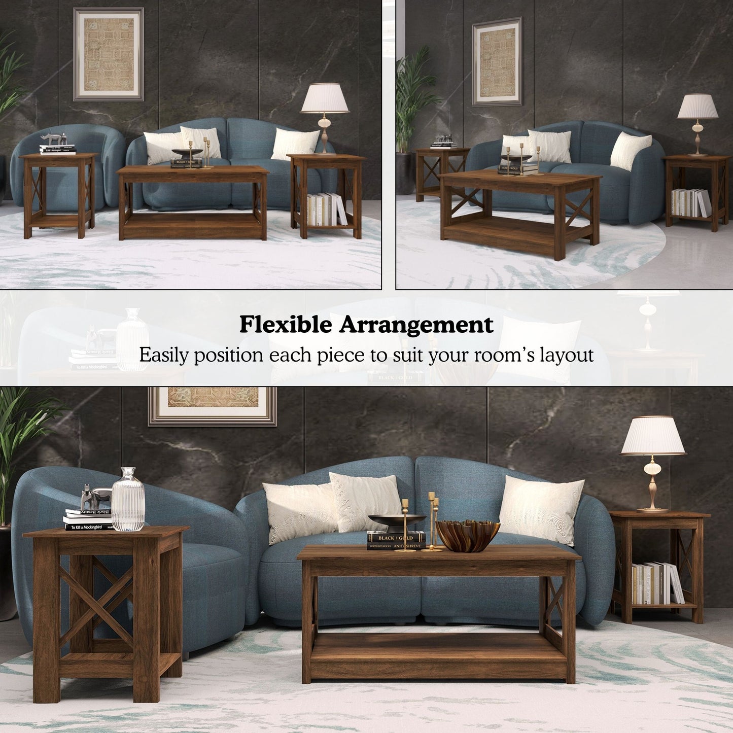 Caldris 3-Piece Modern Farmhouse Coffee Table Set with Storage