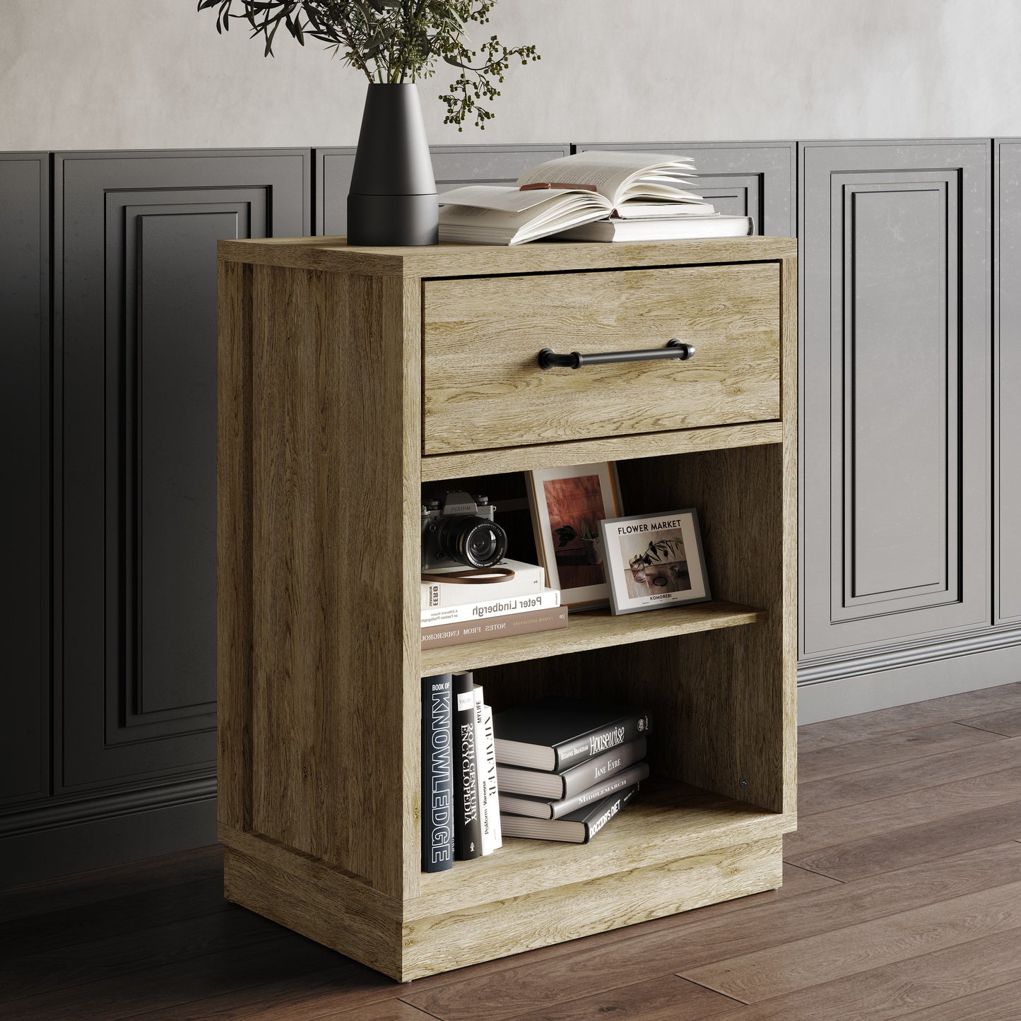 Velora Modern Wooden Storage Cabinet with Drawer and Shelves