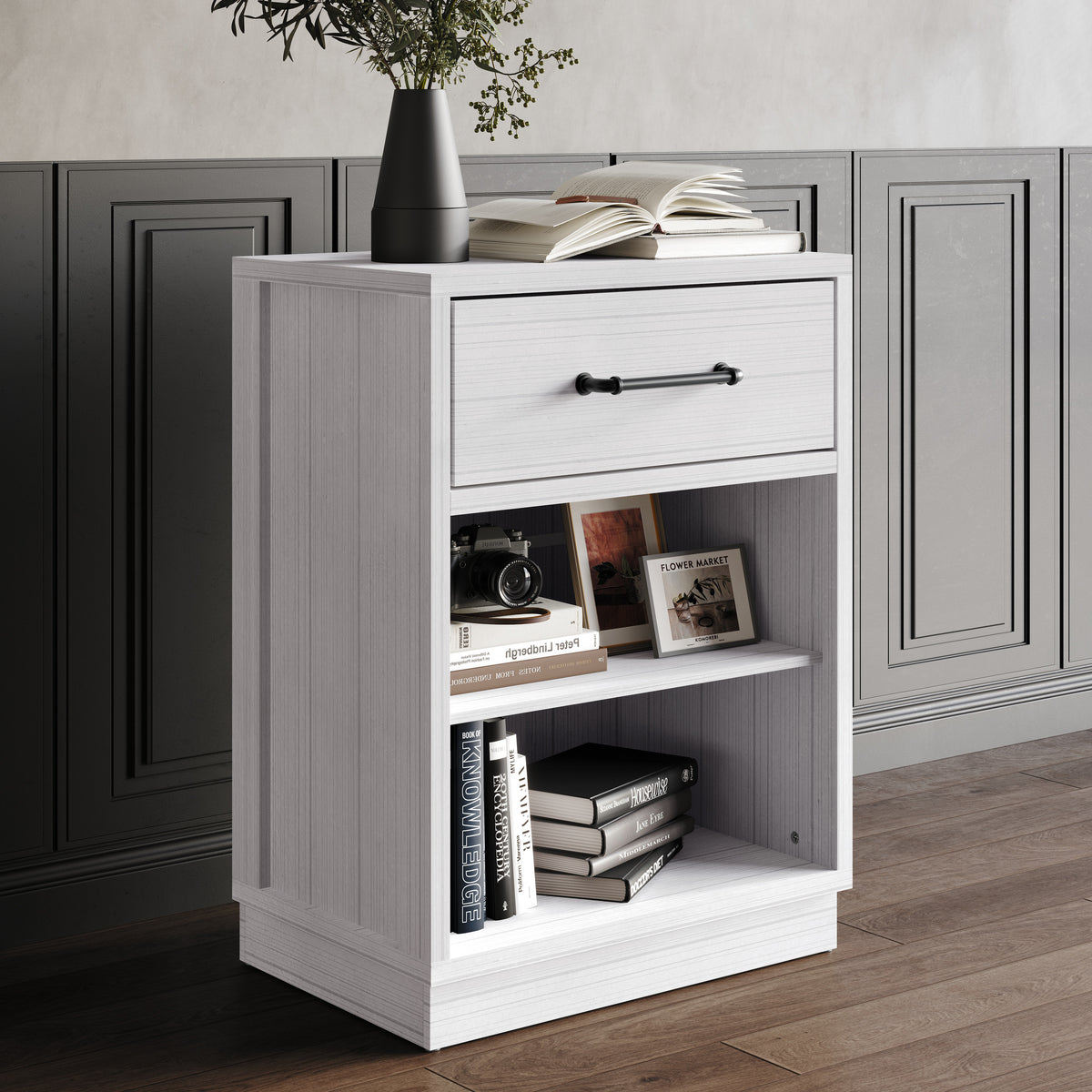 Velora Modern Wooden Storage Cabinet with Drawer and Shelves