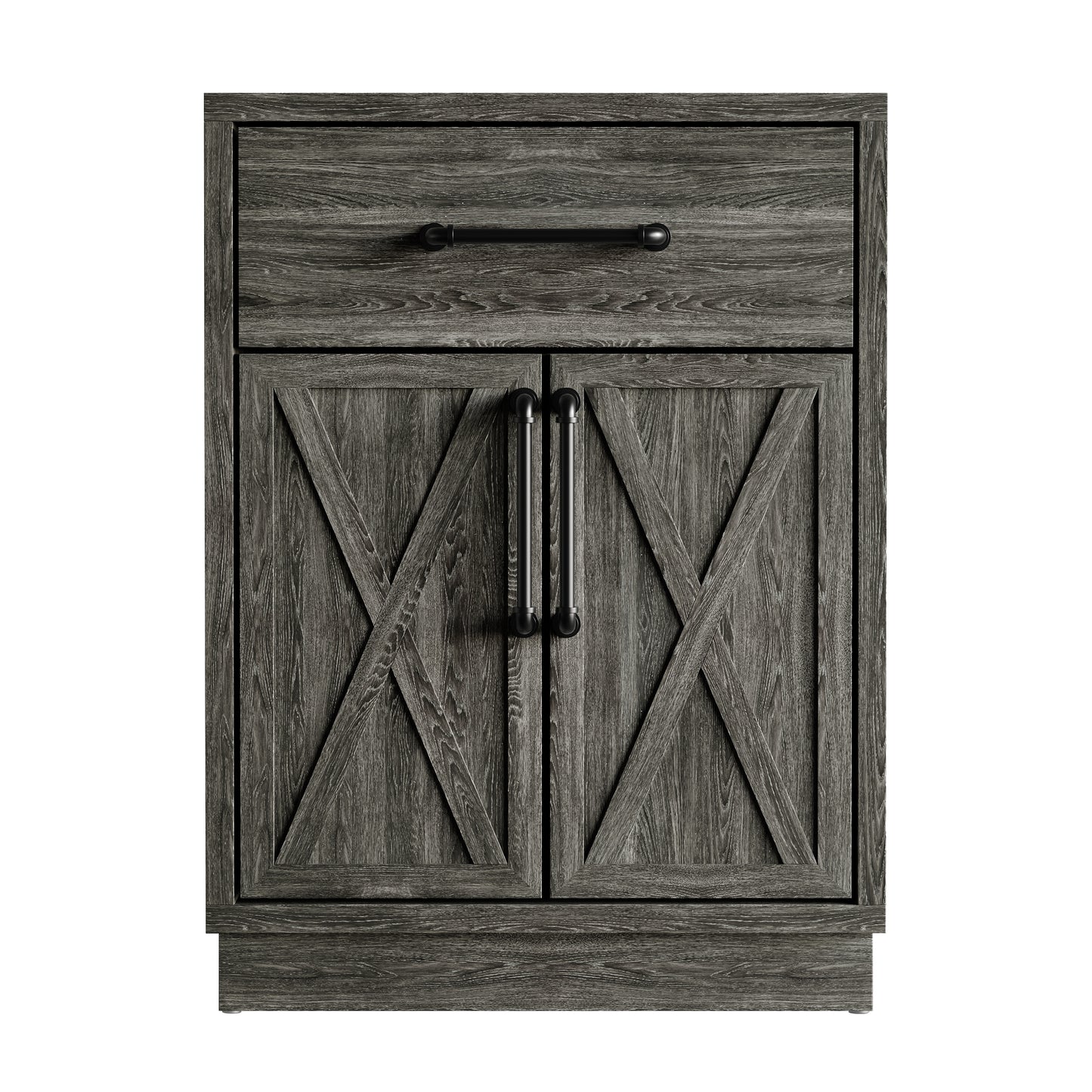 Alvera Modern Wooden Storage Cabinet with Drawer and X-Accent Doors