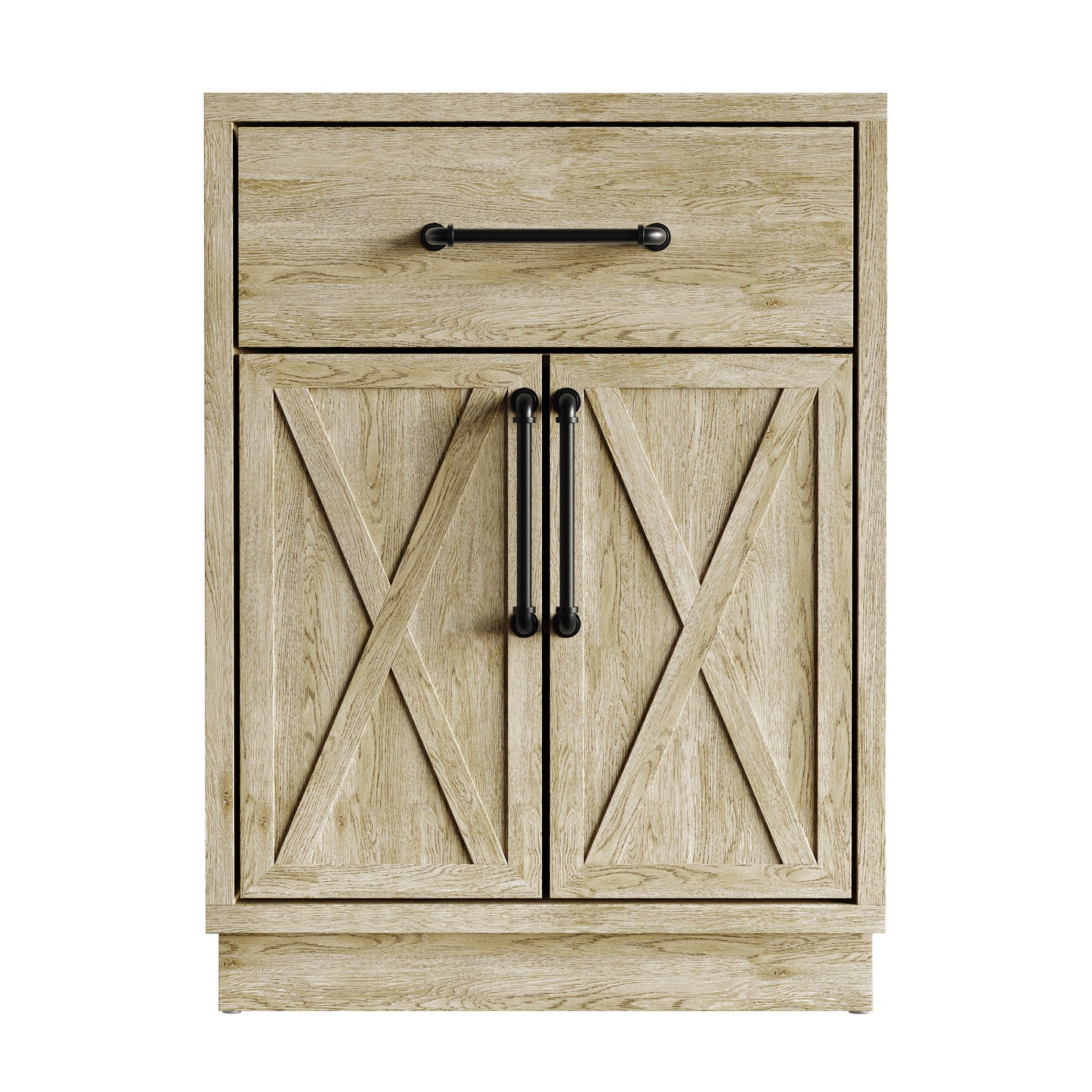 Alvera Modern Wooden Storage Cabinet with Drawer and X-Accent Doors