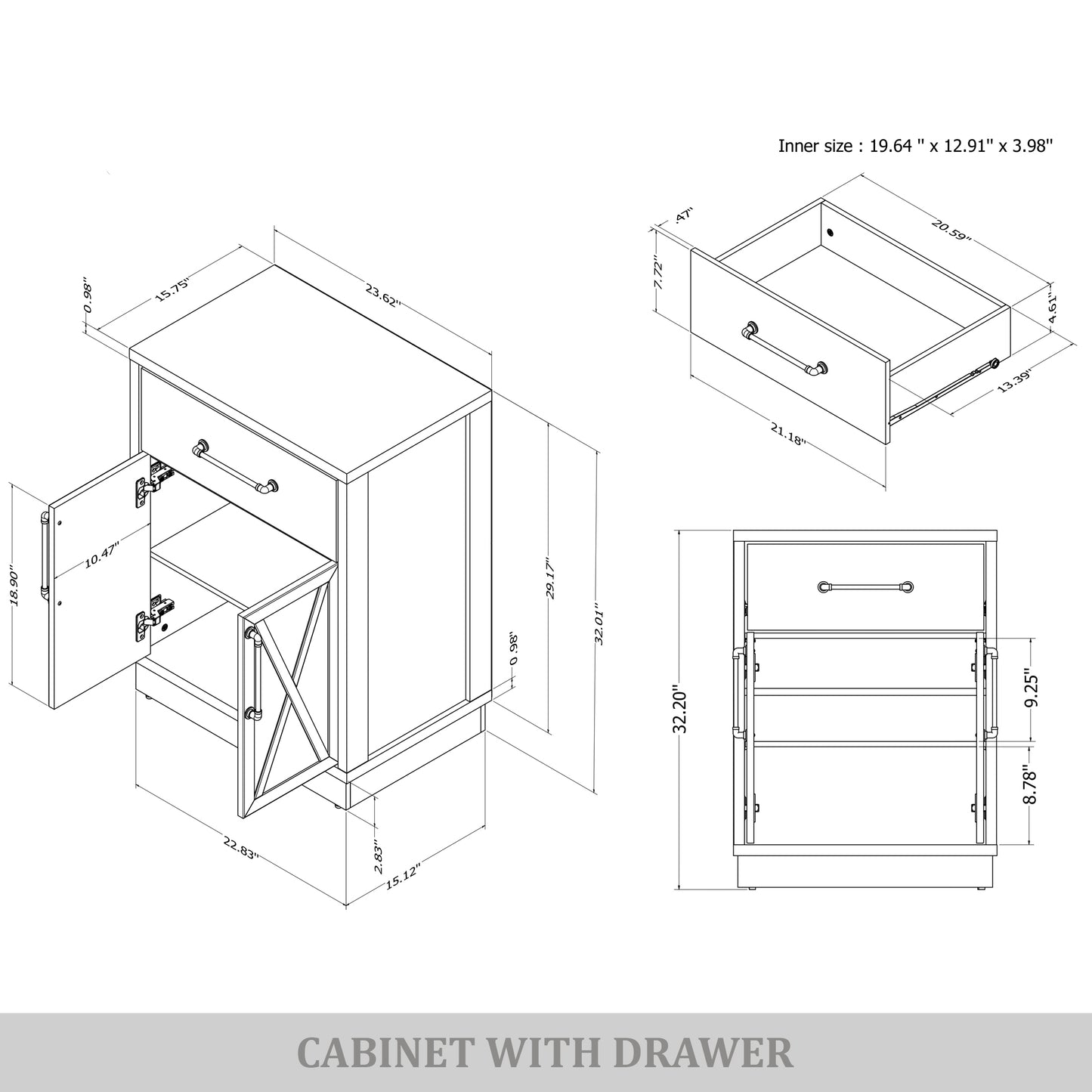 Alvera Modern Wooden Storage Cabinet with Drawer and X-Accent Doors