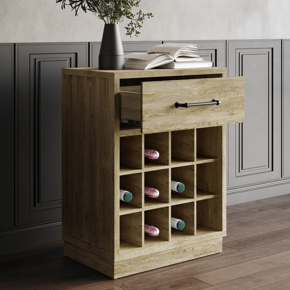 Corvella Modern Wooden Wine Storage Cabinet with 4x3 Bottle Rack