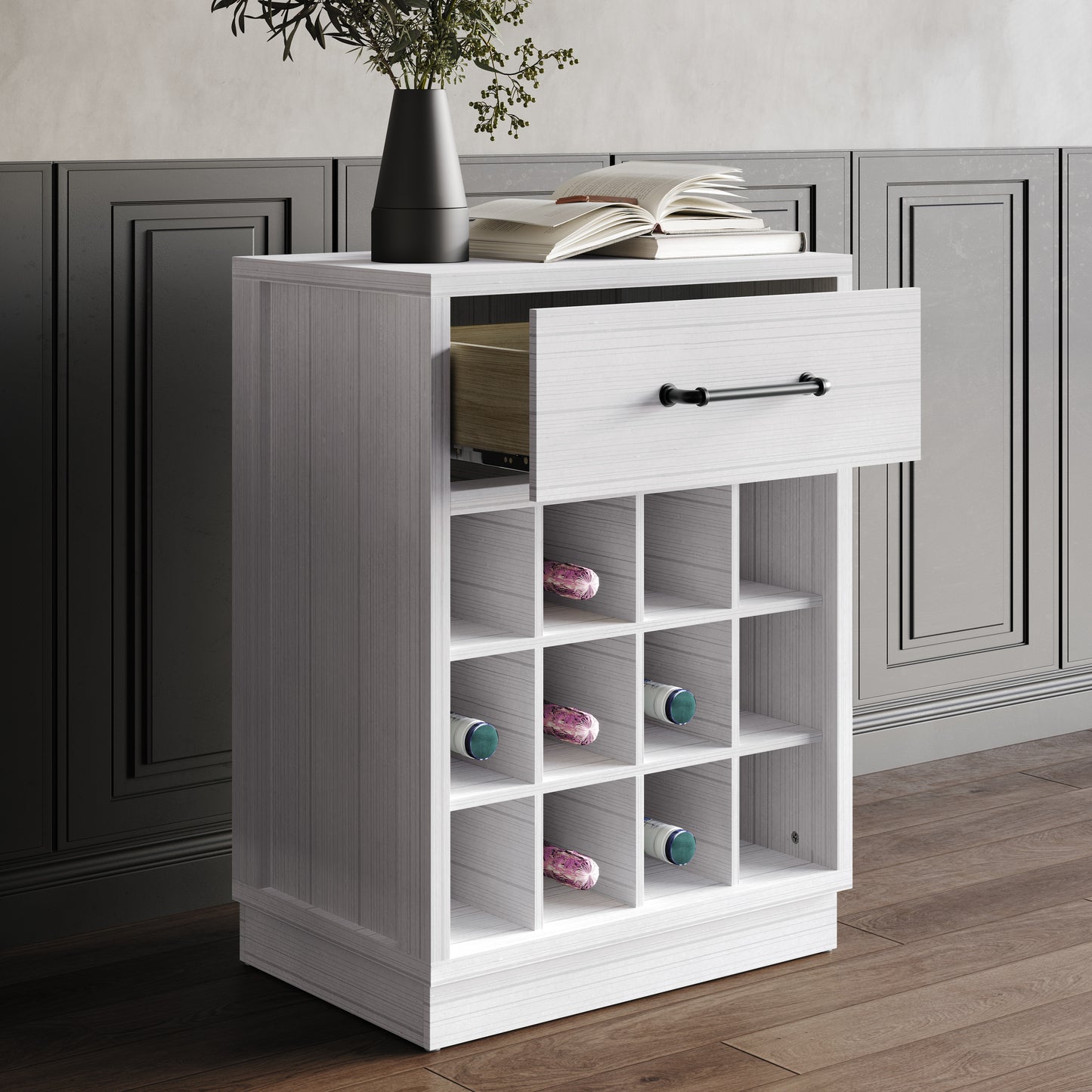 Corvella Modern Wooden Wine Storage Cabinet with 4x3 Bottle Rack