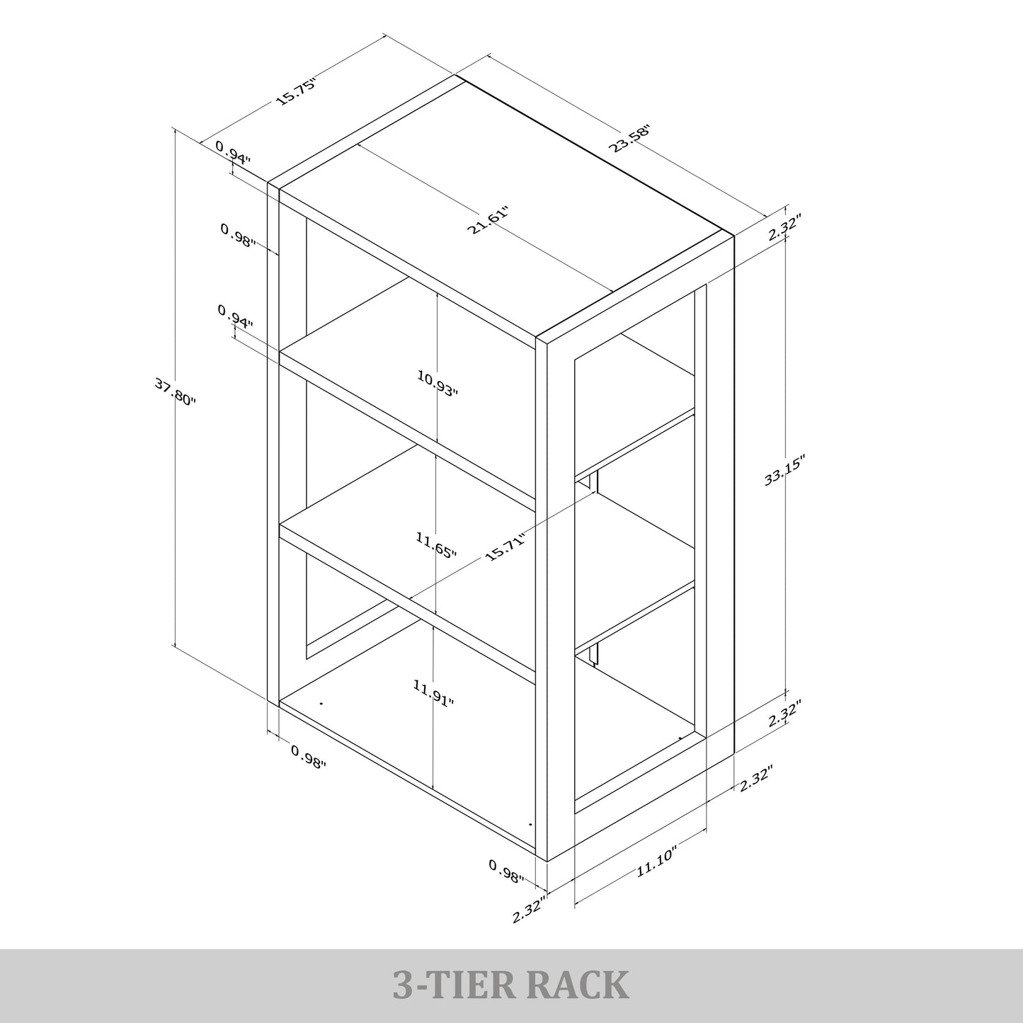 Norevia 3-Tier Modern Storage Rack with Open Shelves